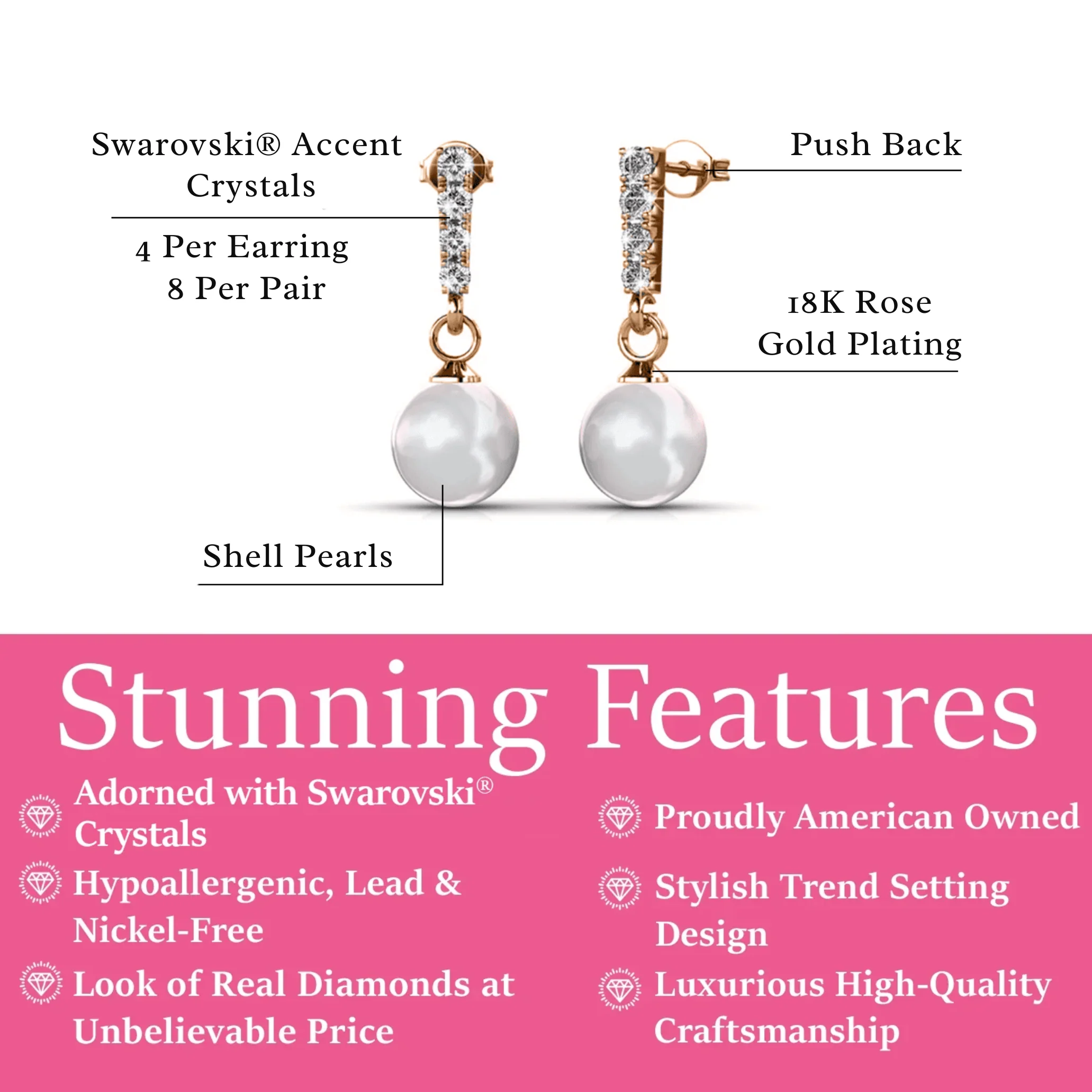 Gabrielle 18k White Gold Plated Pearl Drop Earrings with Swarovski Crystals - Image 15
