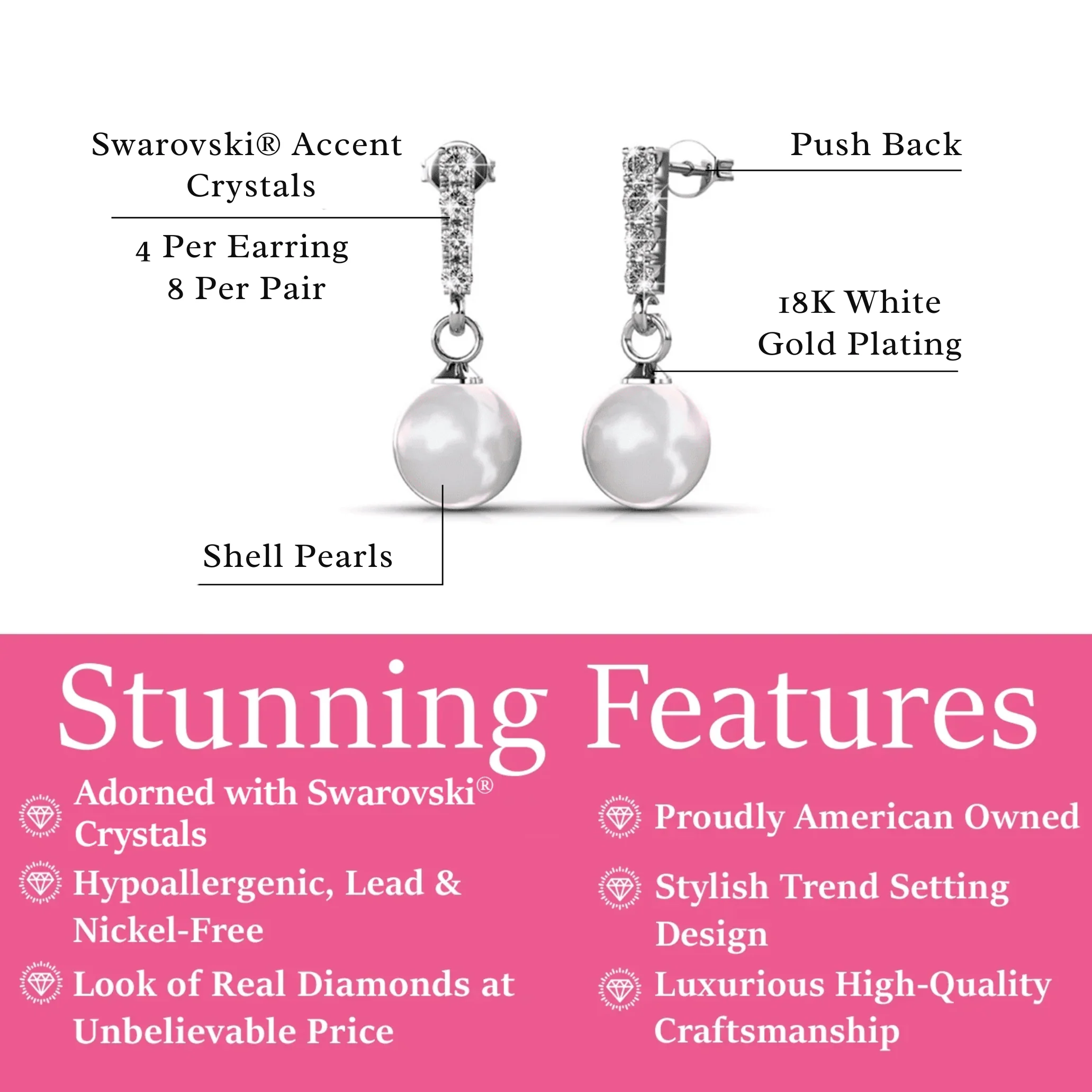 Gabrielle 18k White Gold Plated Pearl Drop Earrings with Swarovski Crystals - Image 3