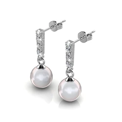 Gabrielle 18k White Gold Plated Pearl Drop Earrings with Swarovski Crystals - Image 8