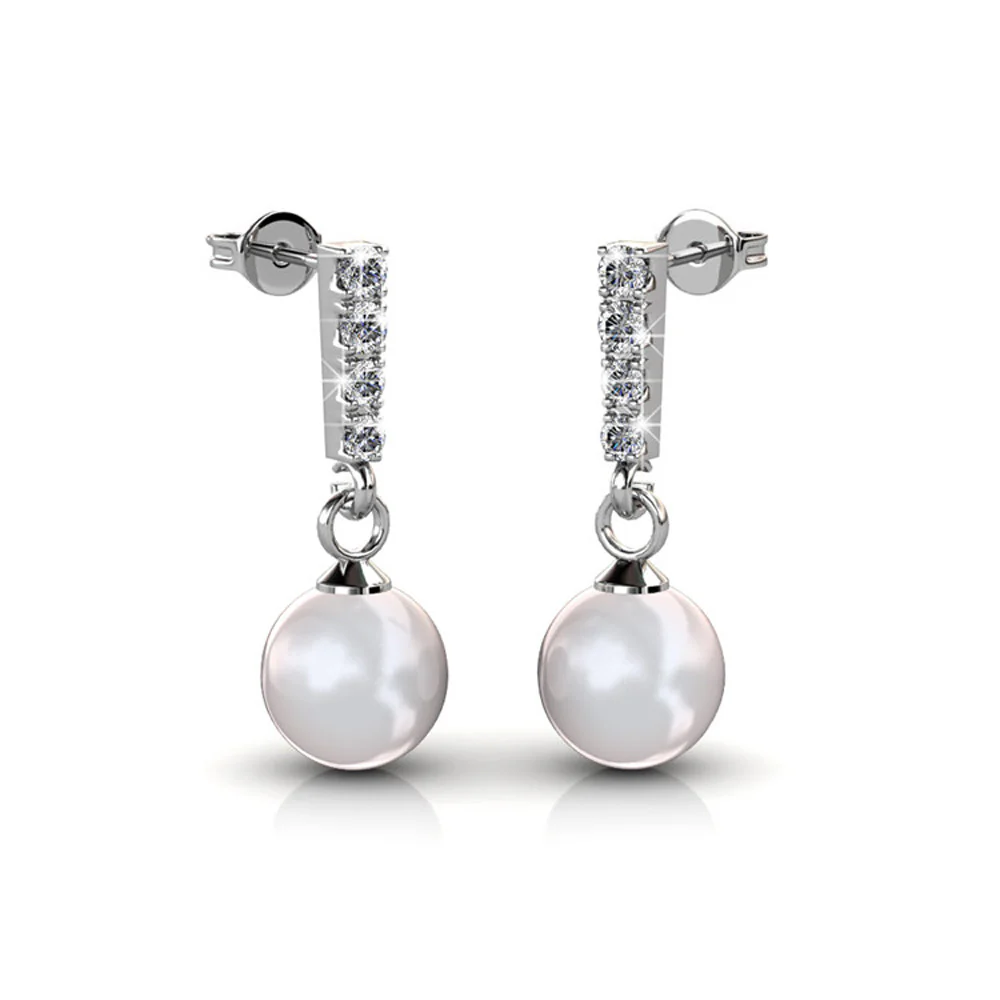 Gabrielle 18k White Gold Plated Pearl Drop Earrings with Swarovski Crystals - Image 9