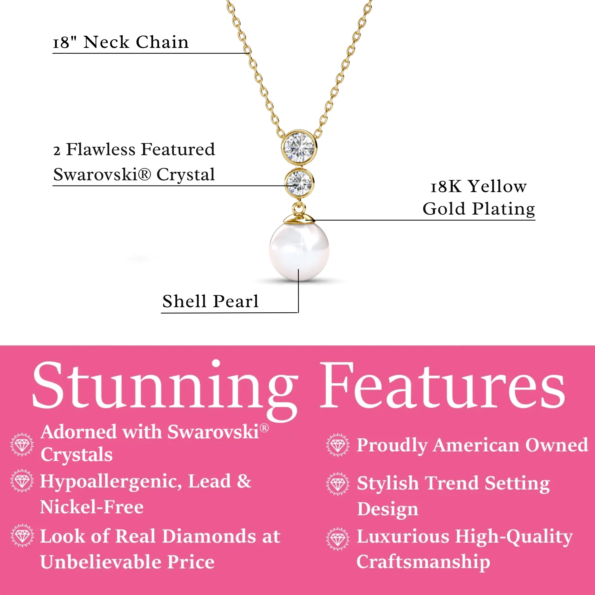 Genevieve 18k White Gold Plated Pearl Pendant Necklace with Swarovski Crystals - Image 10