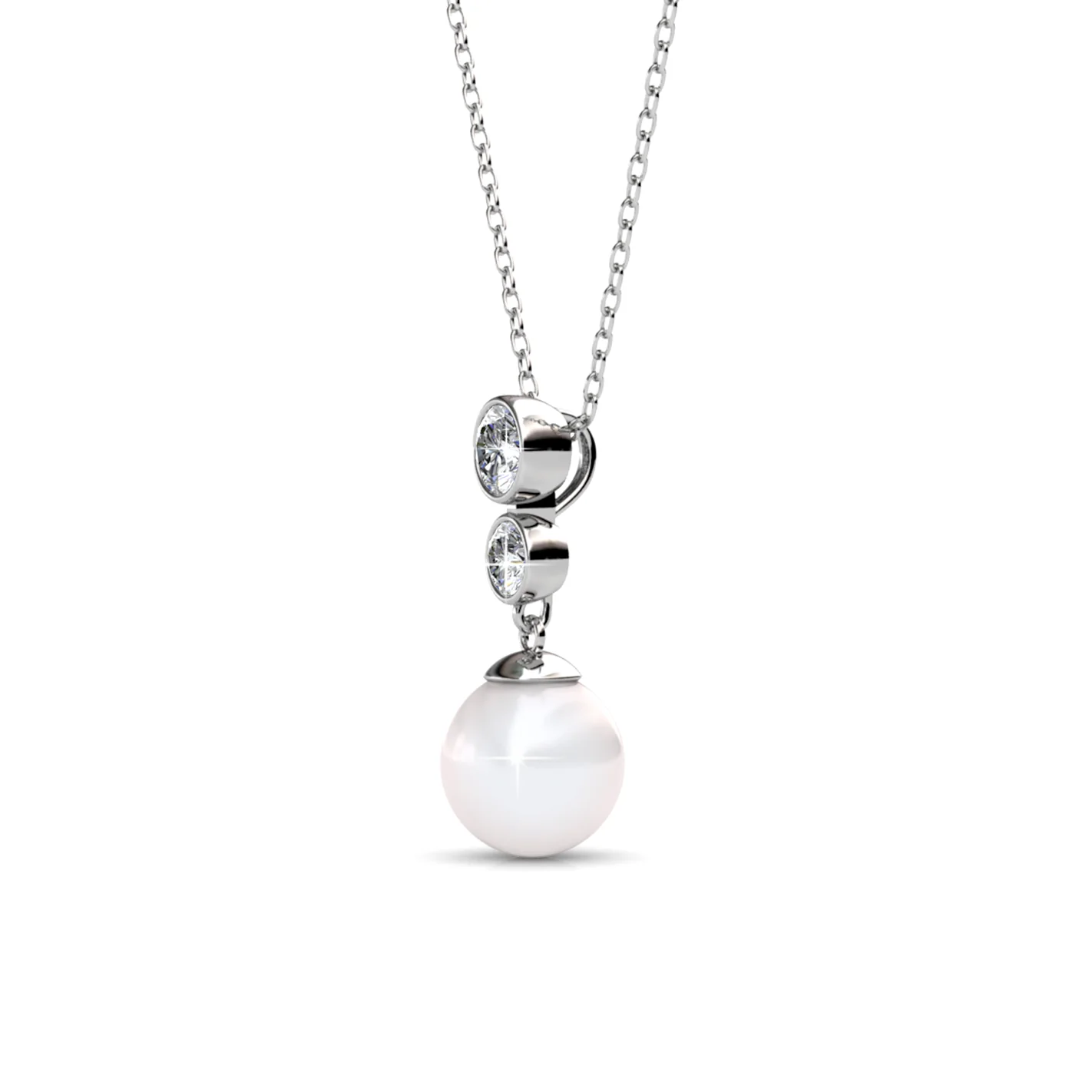 Genevieve 18k White Gold Plated Pearl Pendant Necklace with Swarovski Crystals - Image 8