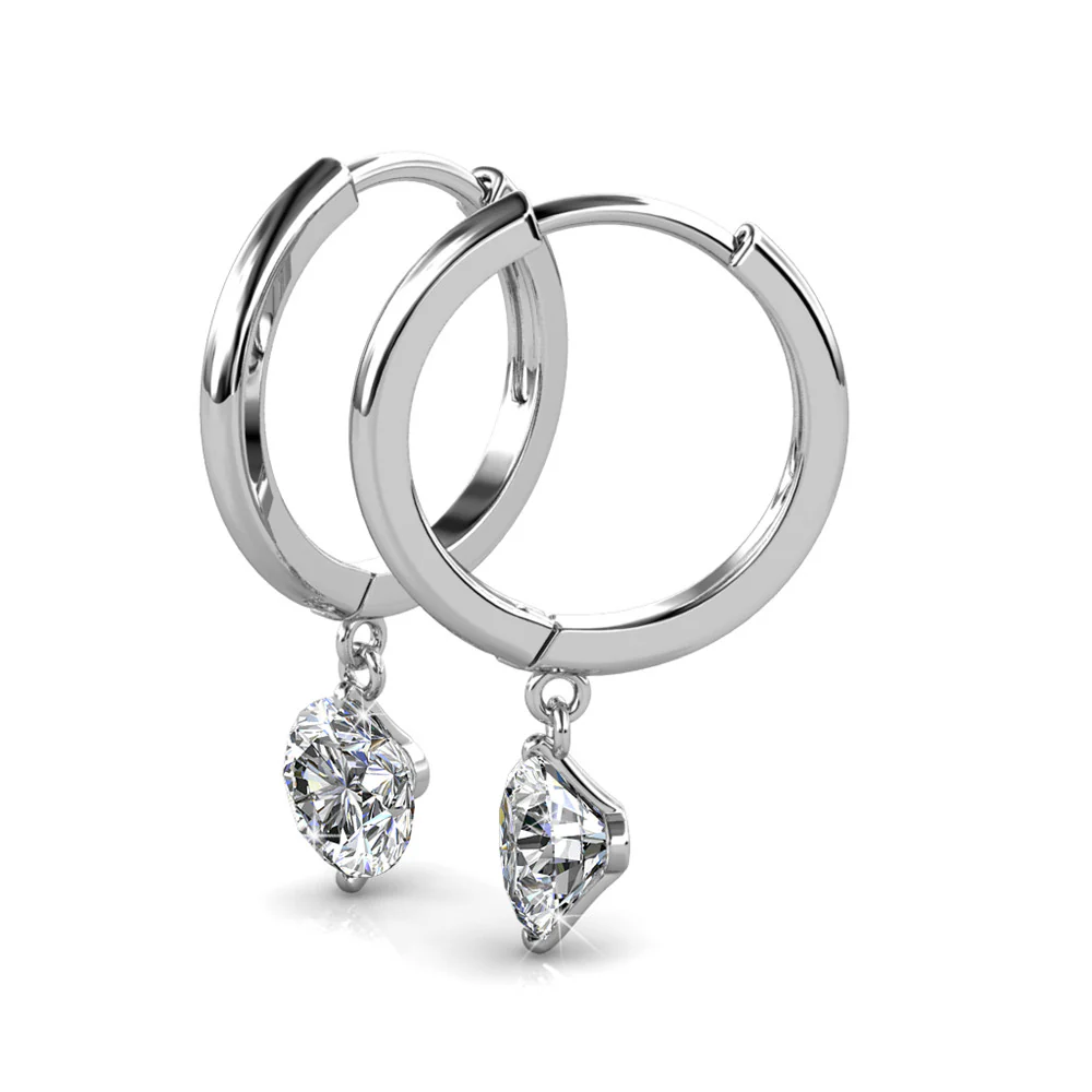 Georgia 18k White Gold Plated 14mm Hoop Dangle Earrings with Swarovski Crystals - Image 7