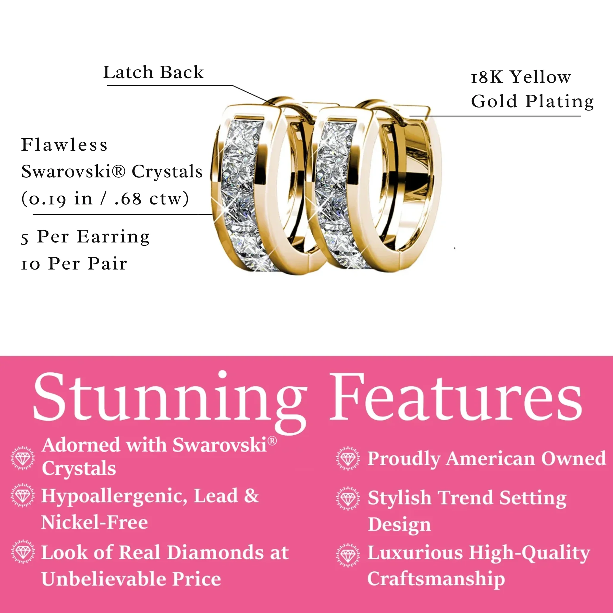 Giselle 18k White Gold Plated 15mm Hoop Crystal Earrings with Swarovski Crystals - Image 11