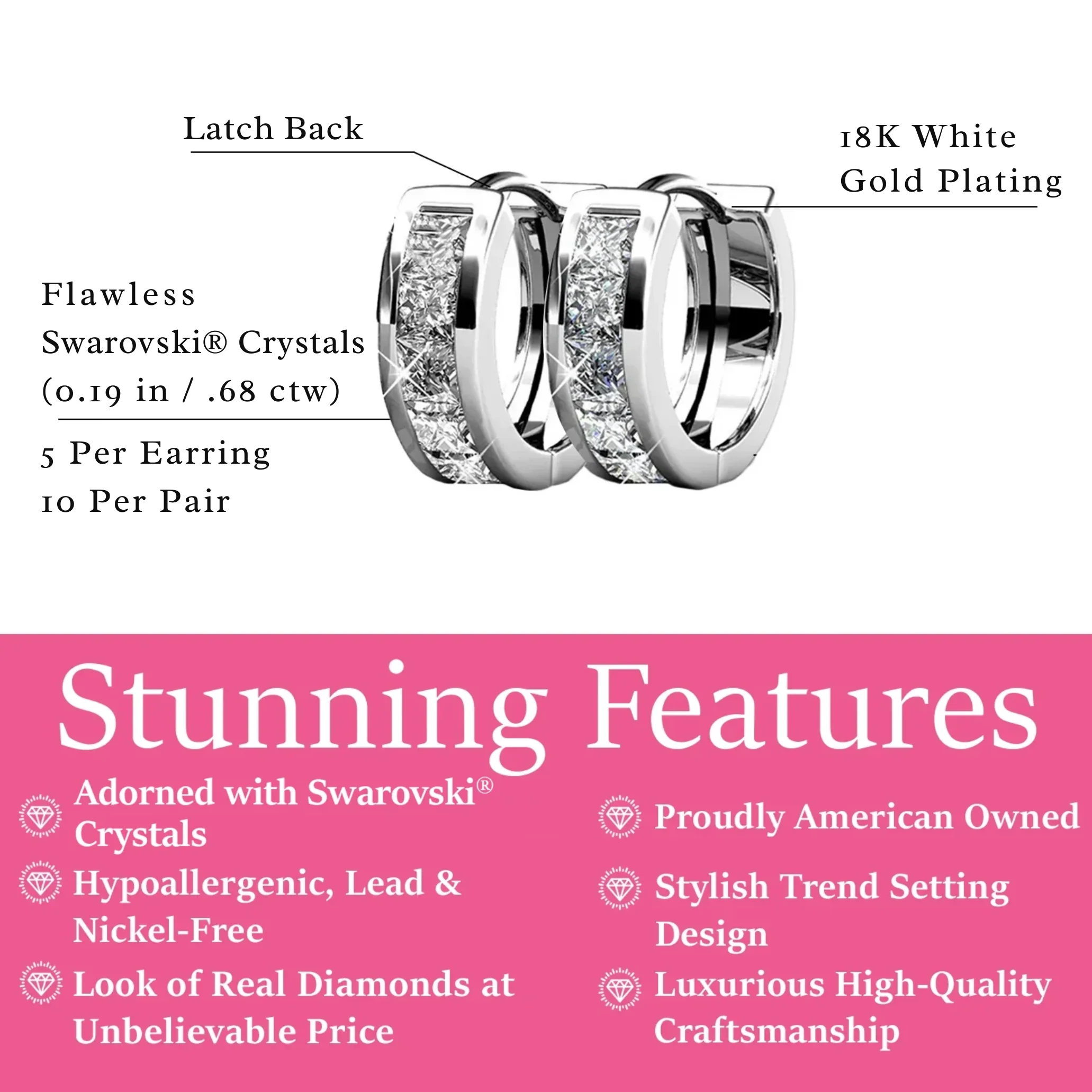Giselle 18k White Gold Plated 15mm Hoop Crystal Earrings with Swarovski Crystals - Image 3