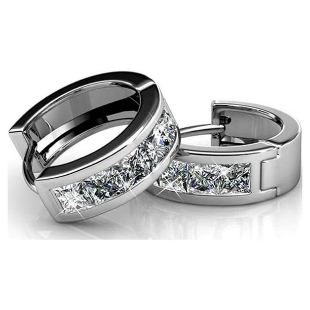 Giselle 18k White Gold Plated 15mm Hoop Crystal Earrings with Swarovski Crystals - Image 8