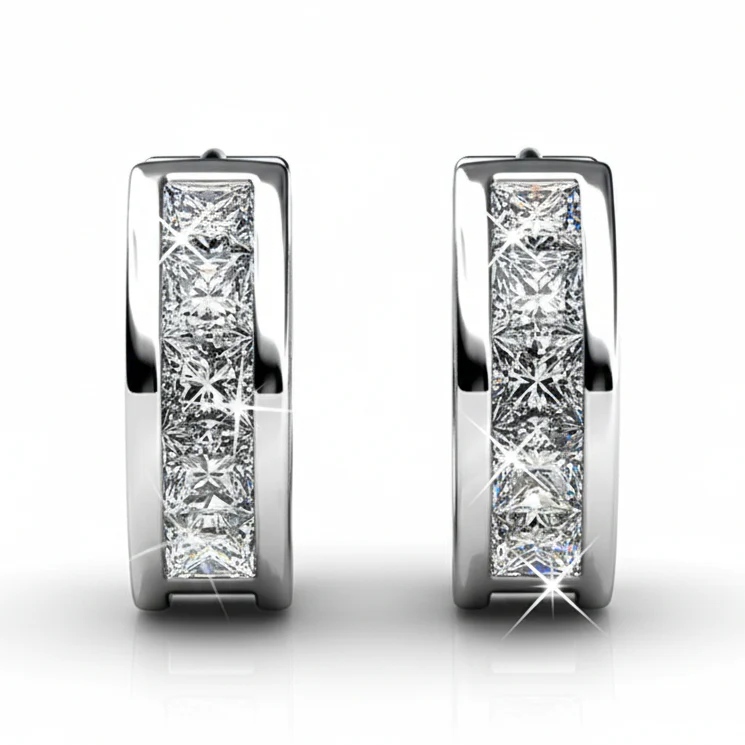 Giselle 18k White Gold Plated 15mm Hoop Crystal Earrings with Swarovski Crystals - Image 9