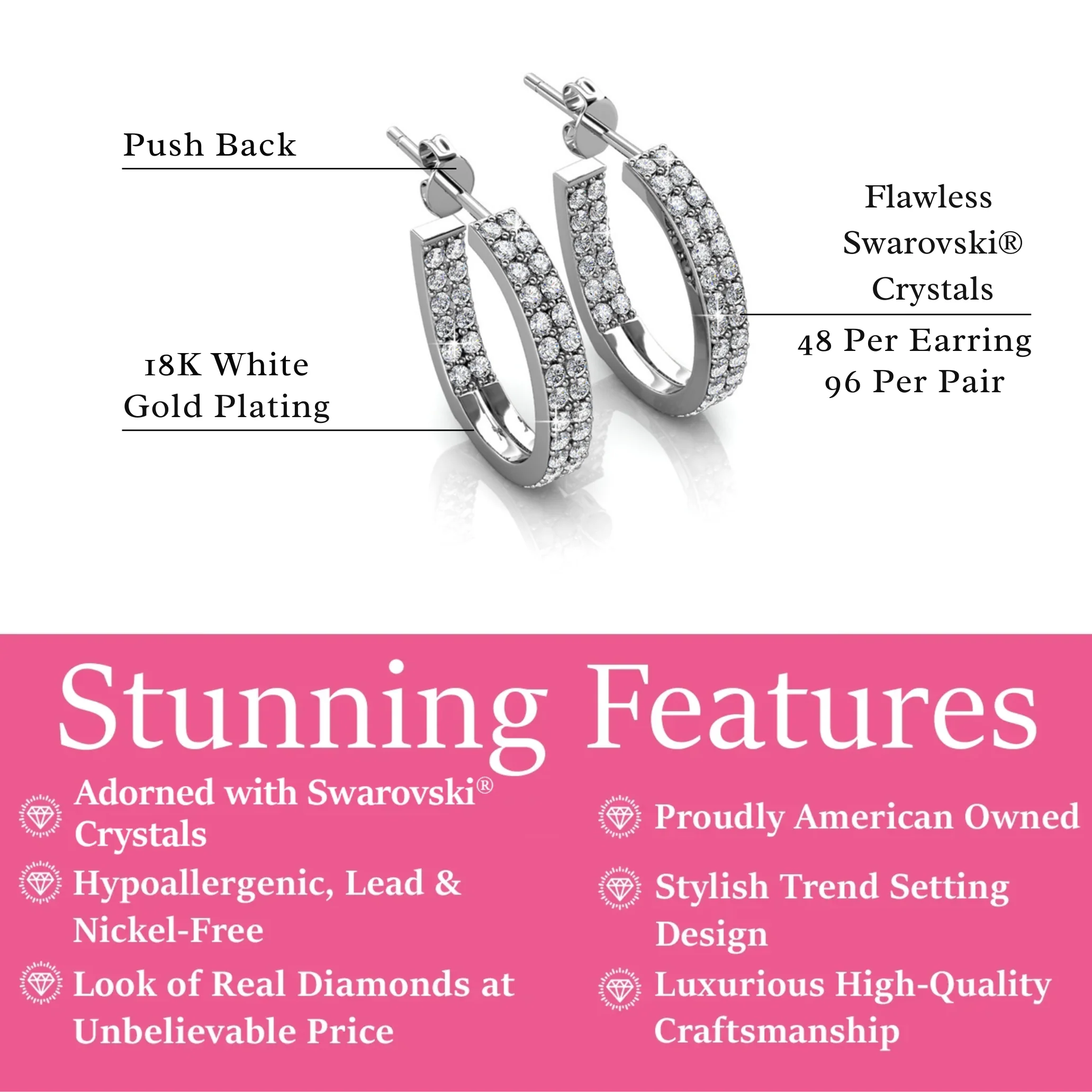 Grace 18k White Gold Plated 19mm Hoop Earrings with Swarovski Crystals - Image 3