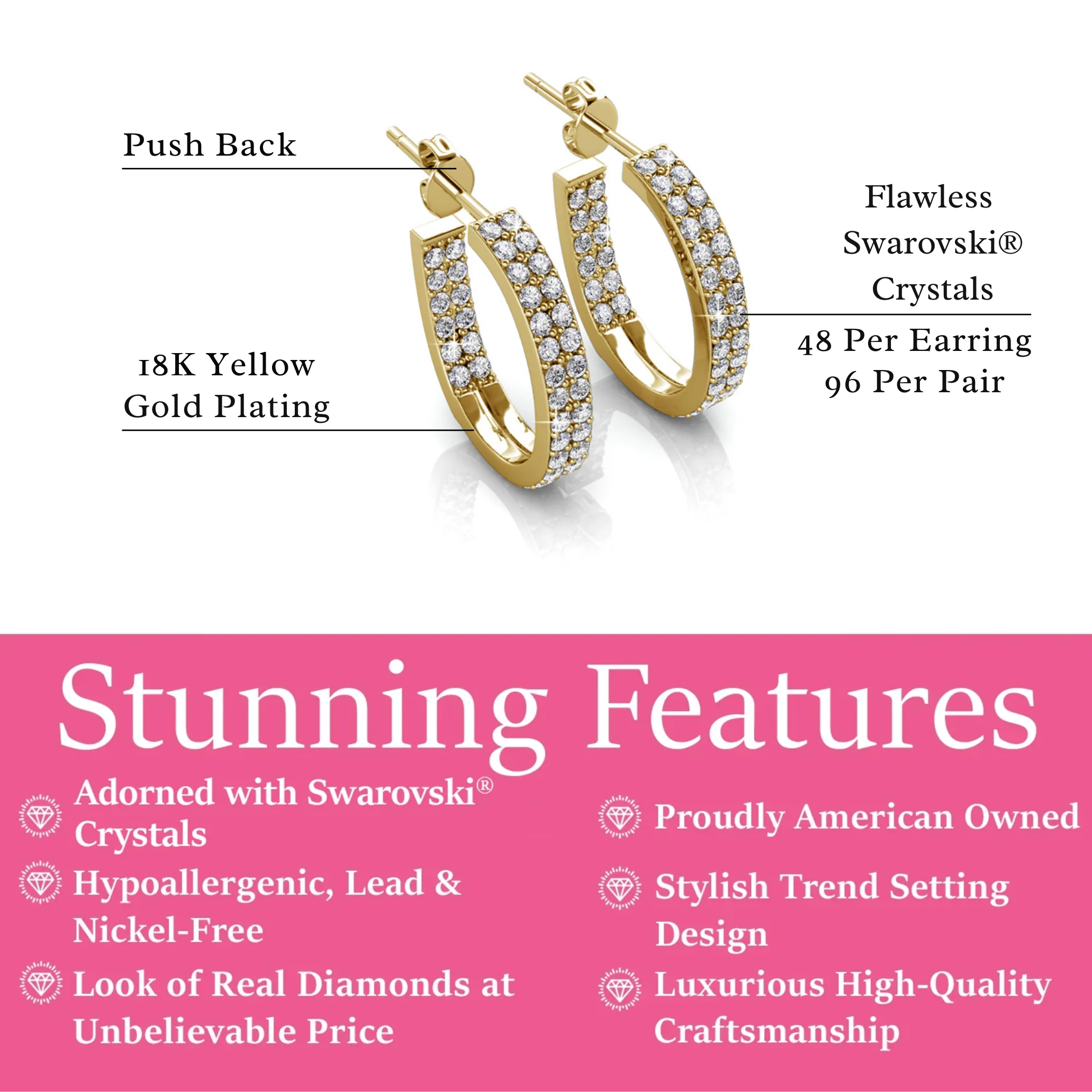 Grace 18k White Gold Plated 19mm Hoop Earrings with Swarovski Crystals - Image 9