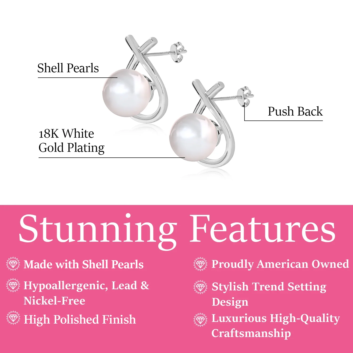 Greta 18k White Gold Plated Tear drop Pearl Stud Earrings - Image 3