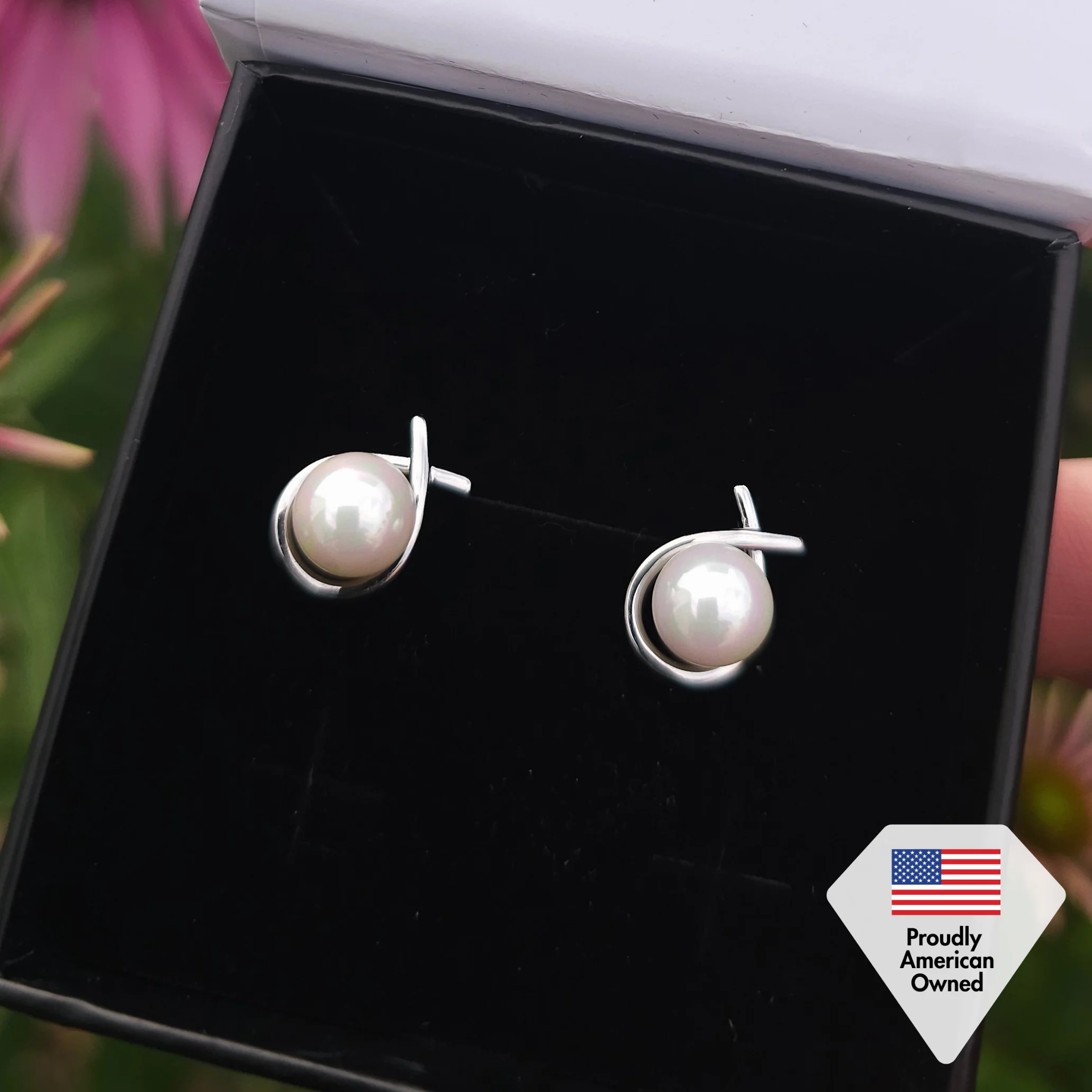 Greta 18k White Gold Plated Tear drop Pearl Stud Earrings - Image 7