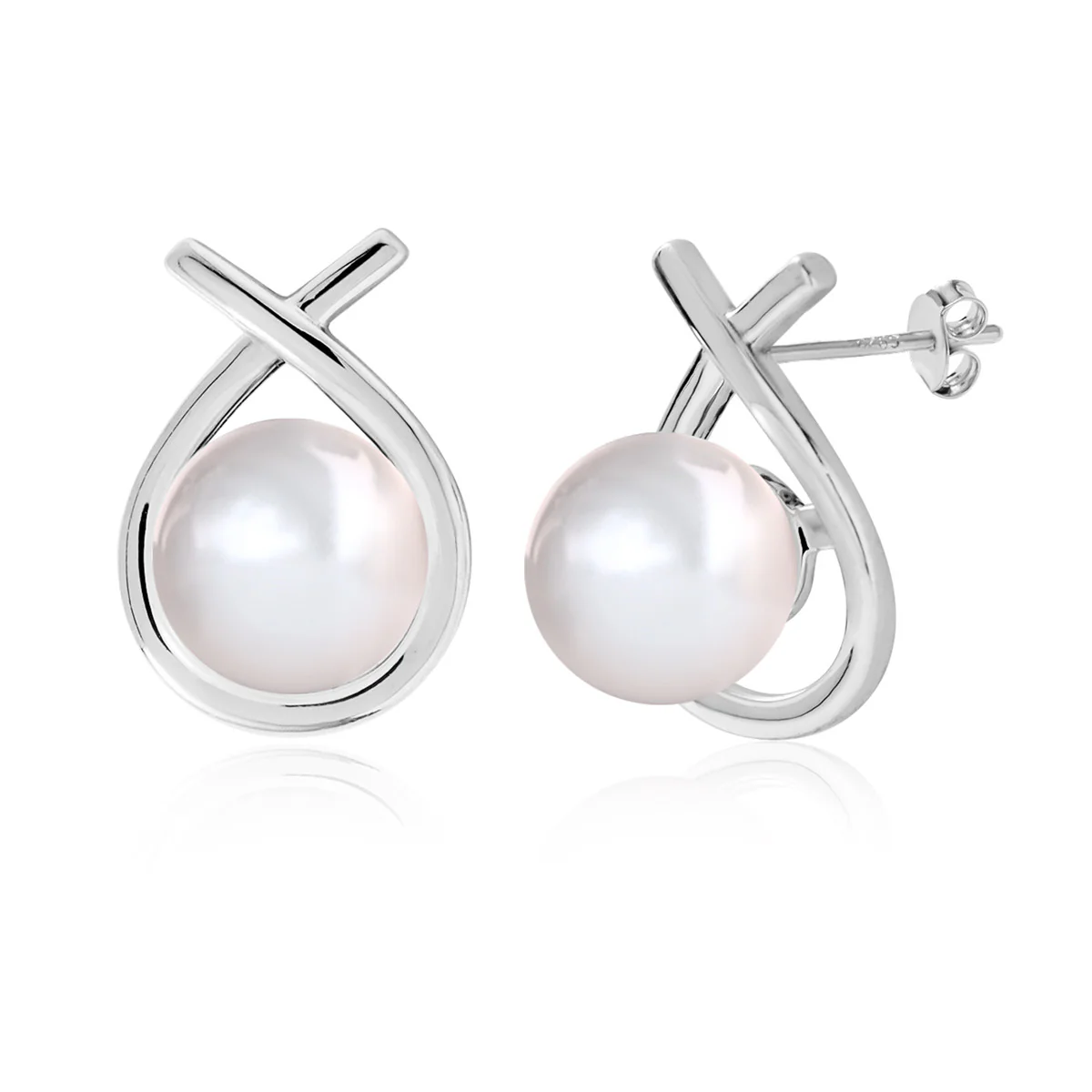 Greta 18k White Gold Plated Tear drop Pearl Stud Earrings - Image 8