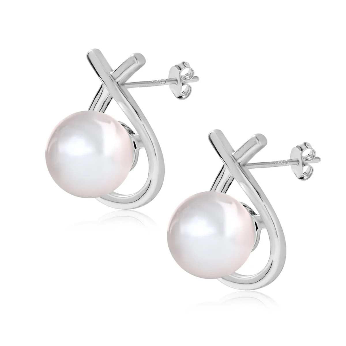 Greta 18k White Gold Plated Tear drop Pearl Stud Earrings - Image 9