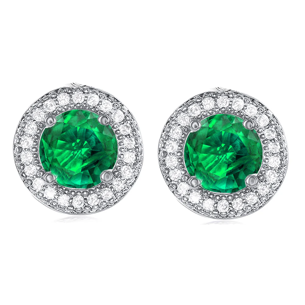 Gwendolyn 18k White Gold Plated Halo Stud Earrings with Round Cut Simulated Diamond Crystals - Image 6