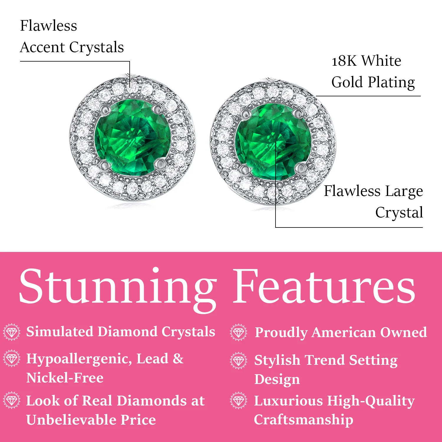 Gwendolyn 18k White Gold Plated Halo Stud Earrings with Round Cut Simulated Diamond Crystals - Image 7