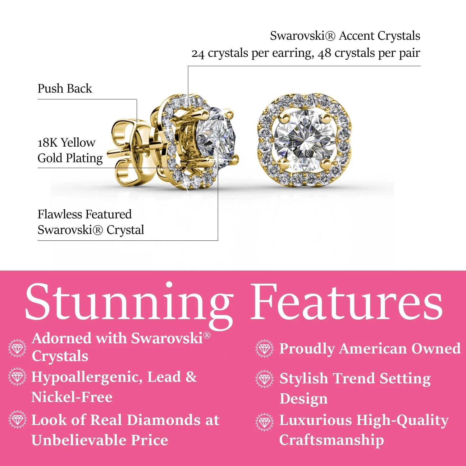 Haddie 18k White Gold Plated 2-in-1 Halo Stud Earrings with Swarovski Crystals - Image 11