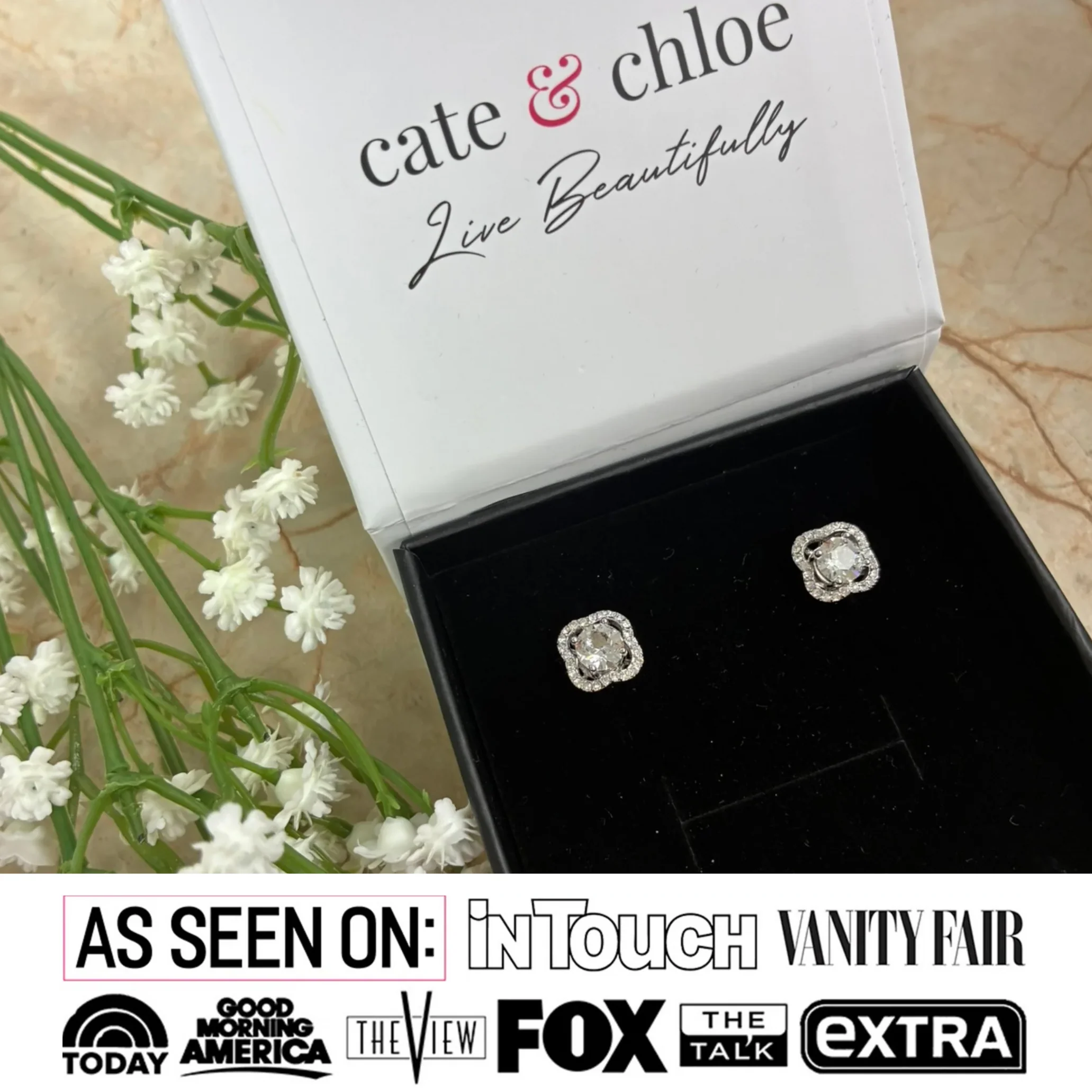 Haddie 18k White Gold Plated 2-in-1 Halo Stud Earrings with Swarovski Crystals - Image 2