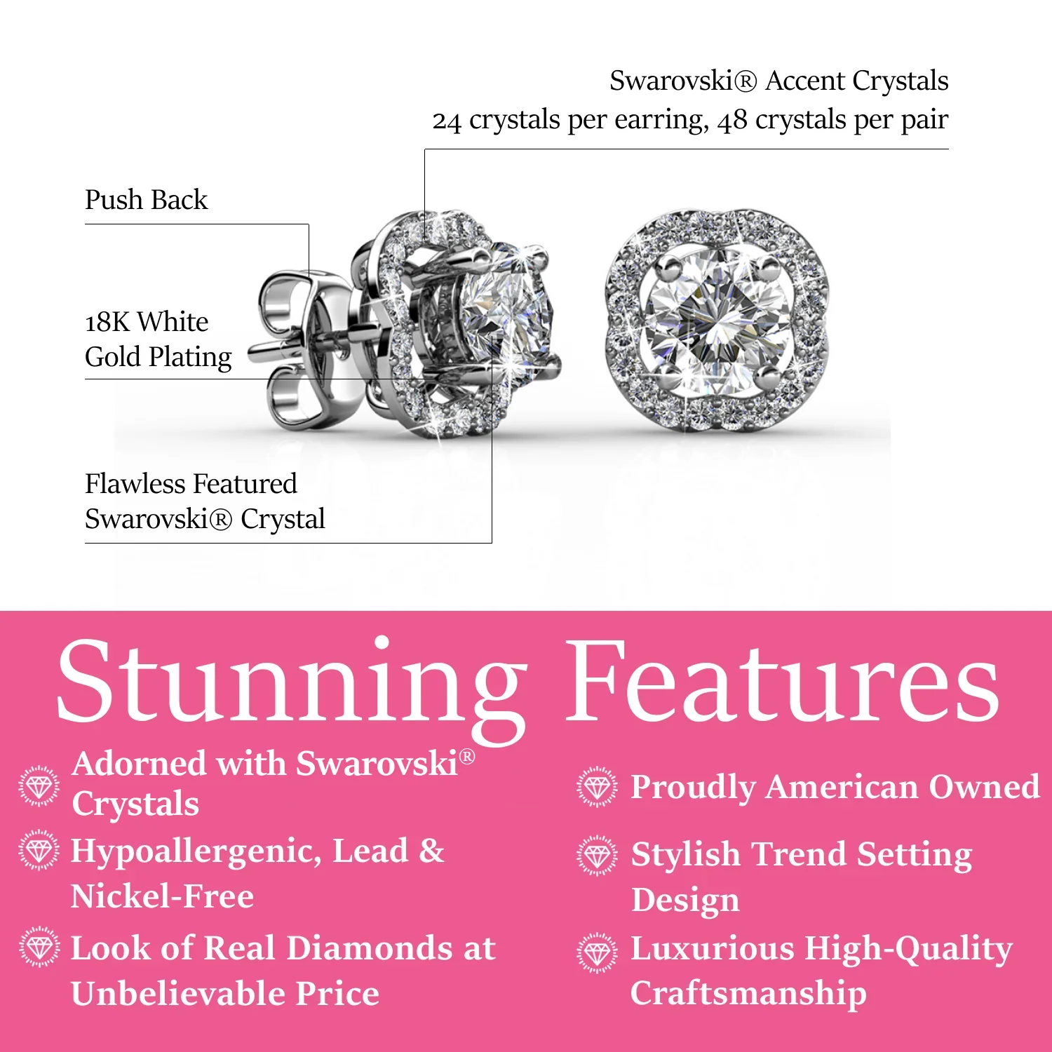 Haddie 18k White Gold Plated 2-in-1 Halo Stud Earrings with Swarovski Crystals - Image 3