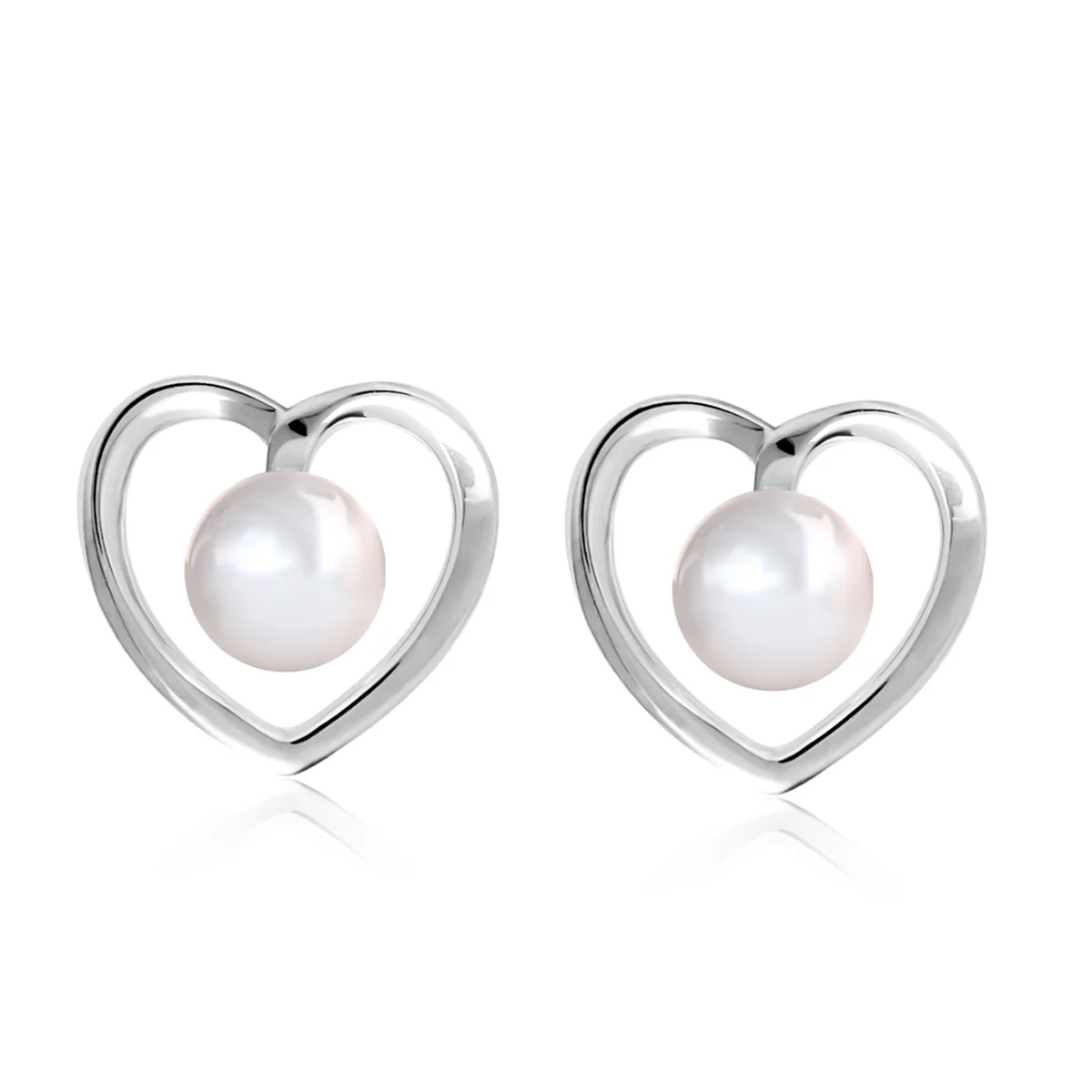 Harley 18k White Gold Plated Heart Stud Earrings with Shell Pearls