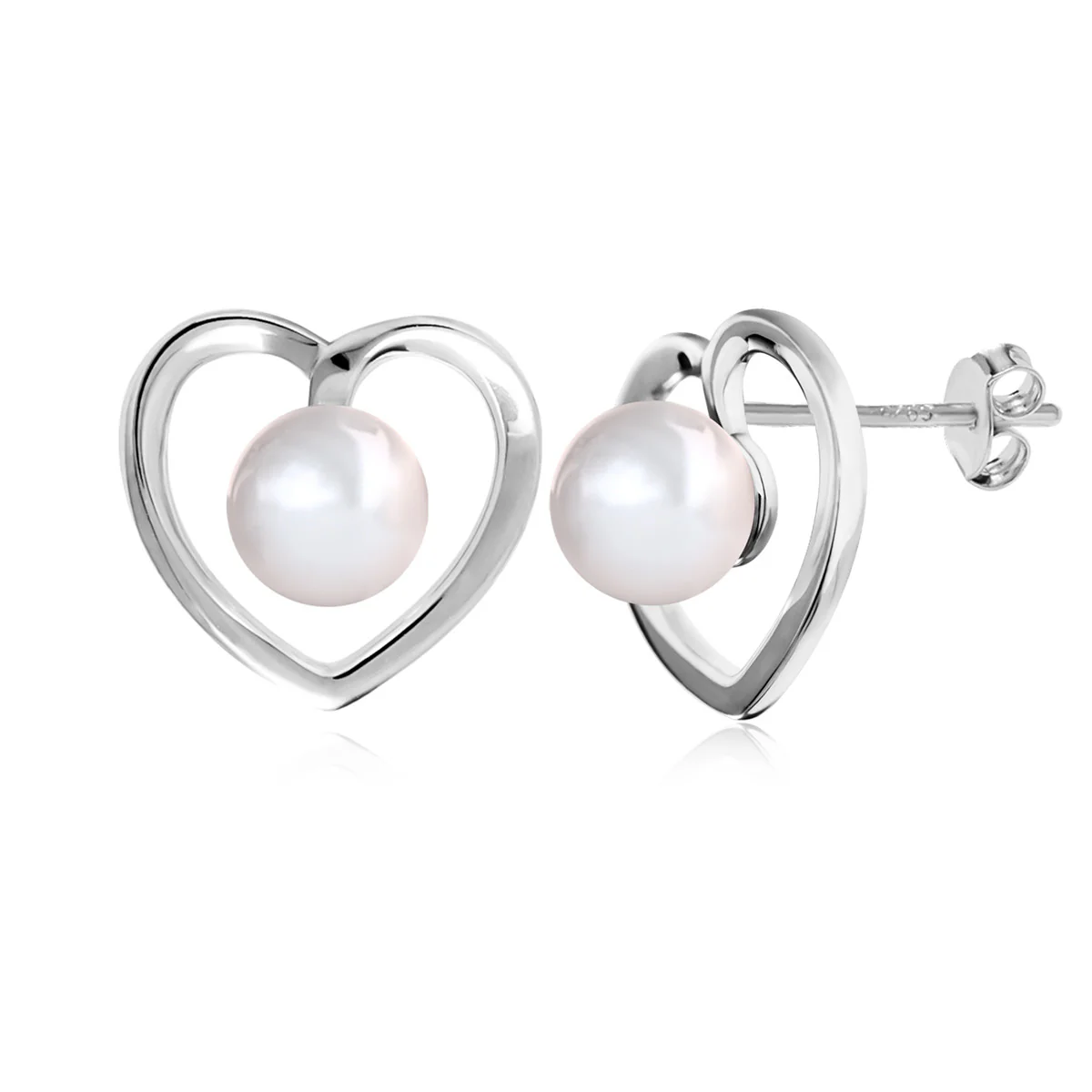 Harley 18k White Gold Plated Heart Stud Earrings with Shell Pearls - Image 7