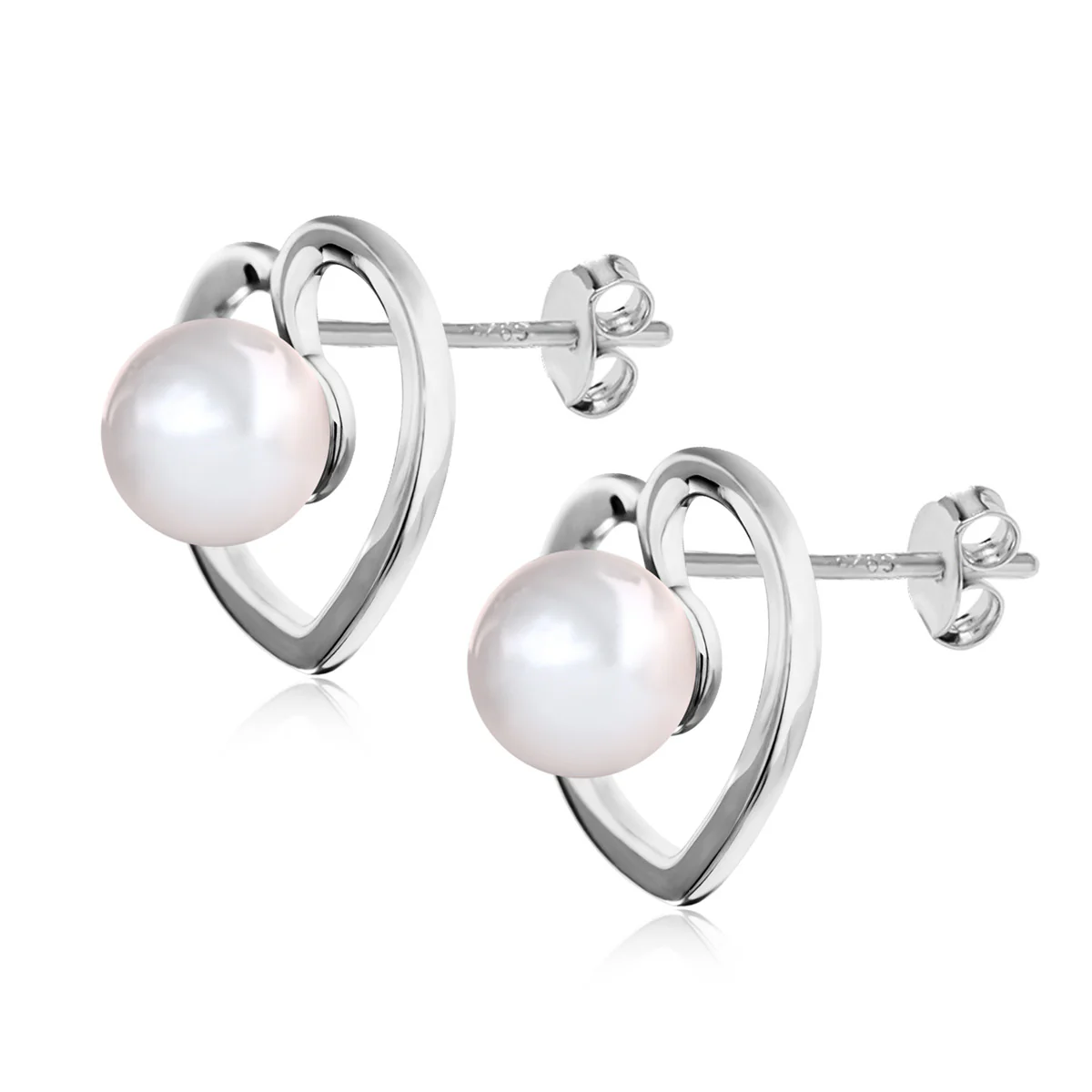 Harley 18k White Gold Plated Heart Stud Earrings with Shell Pearls - Image 8