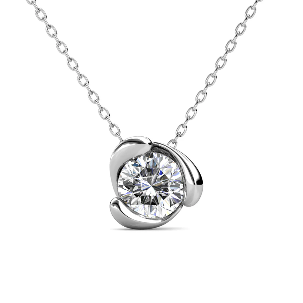 Harmony 18k White Gold Plated Necklace with Round Cut Solitaire Swarovski Crystal