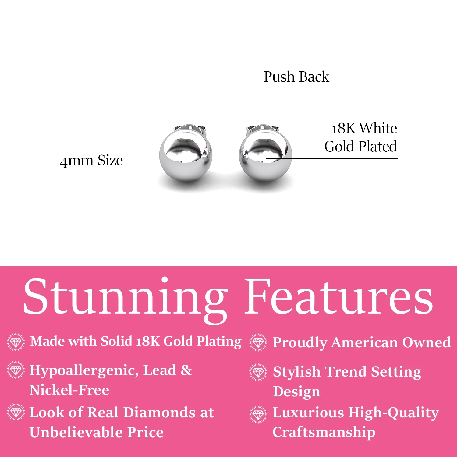 Harper 18k White Gold Plated Ball Stud Earrings - Image 3