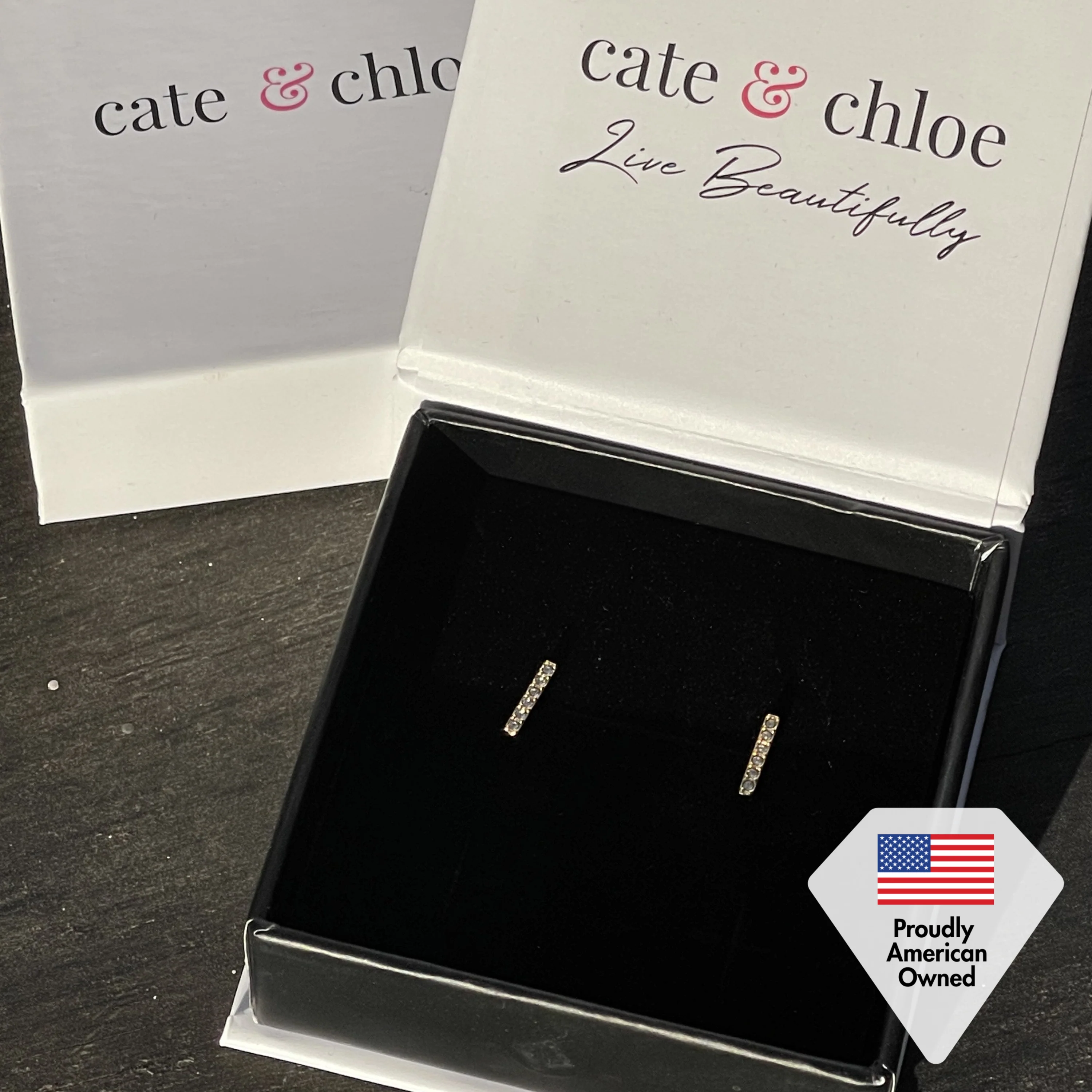 Hayden 18k White Gold Plated Linear Stud Earrings with Swarovski Crystals - Image 6