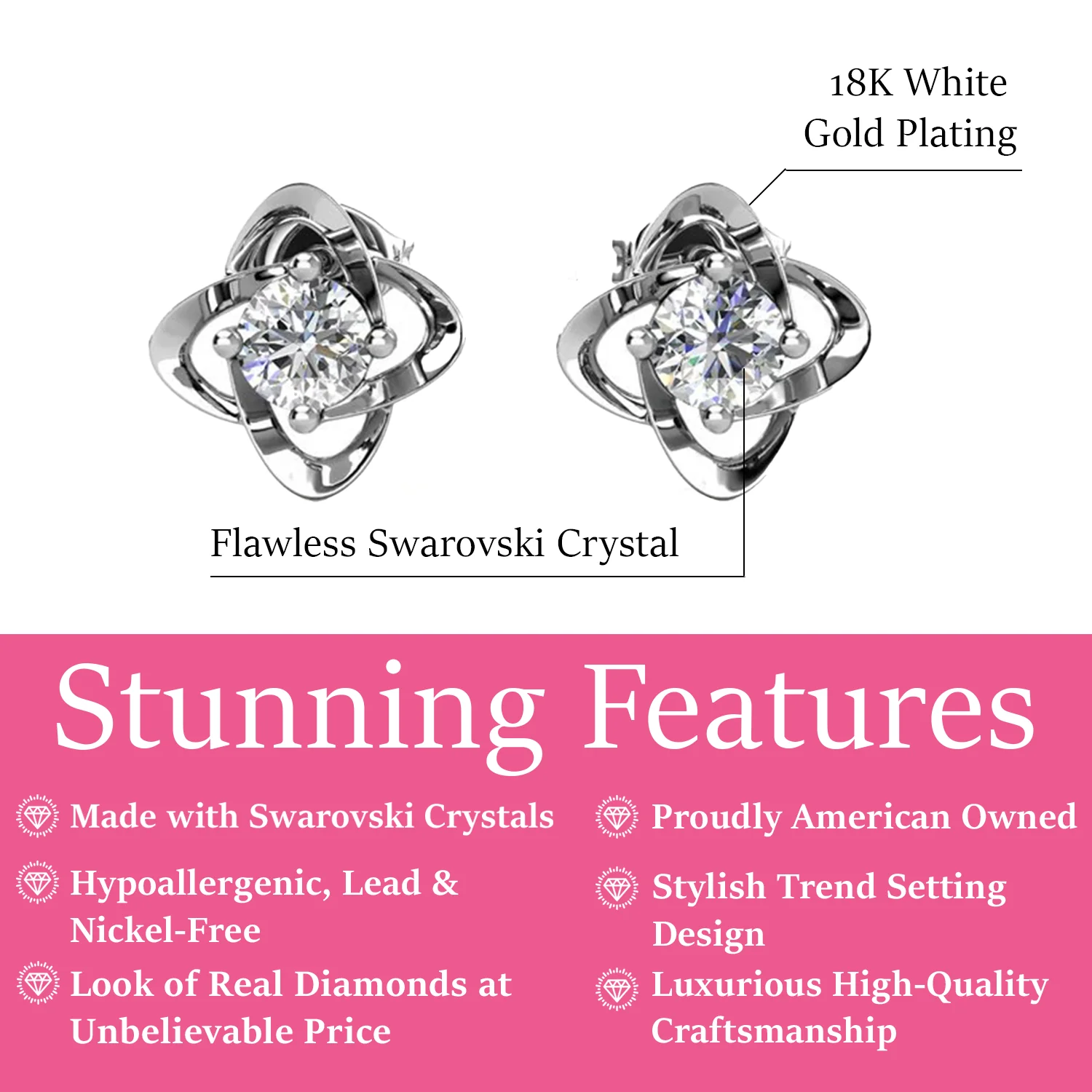 Infinity April Birthstone Diamond Earrings 18k White Gold Plated Silver Birthstone Earrings with Swarovski Crystal - Image 2
