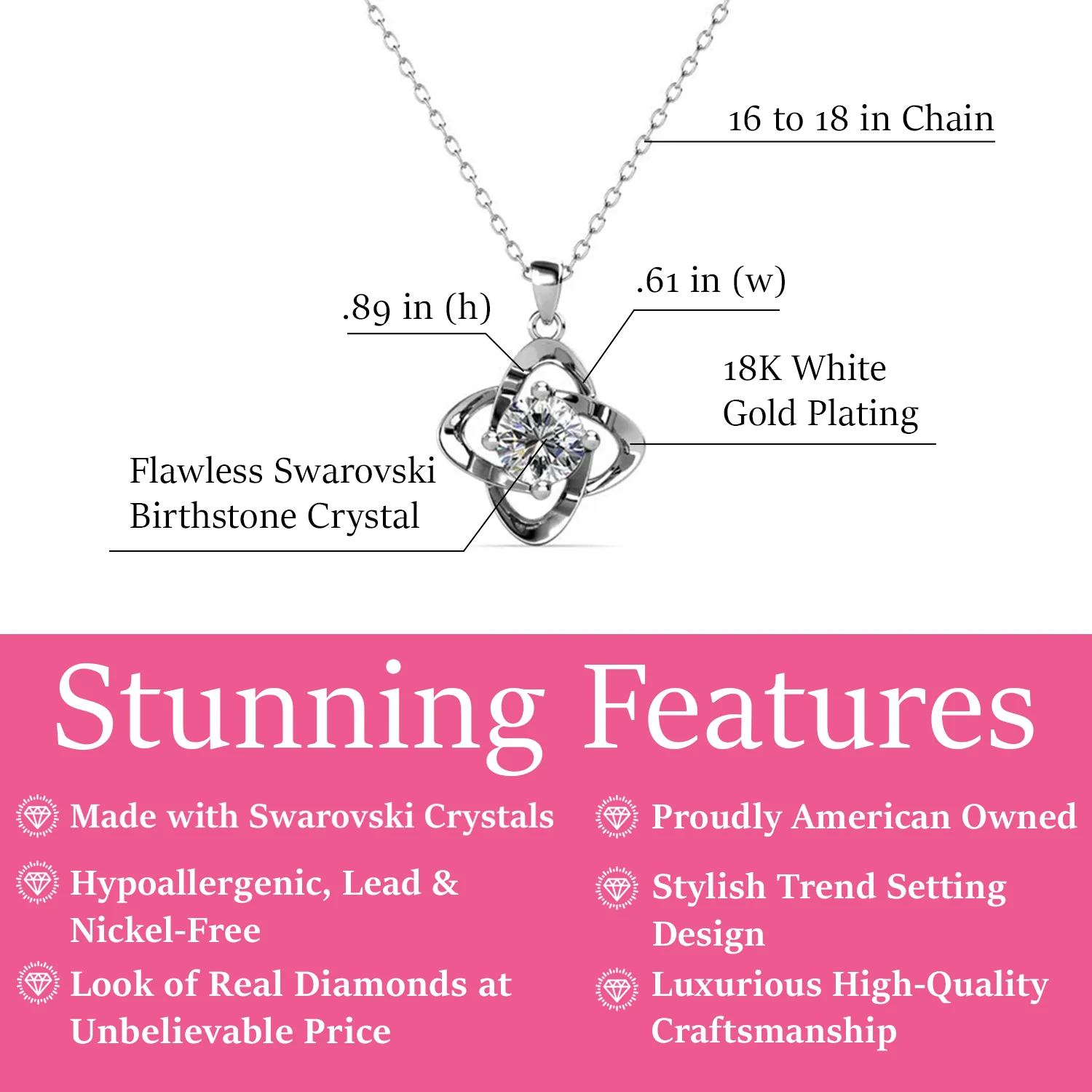 Infinity April Birthstone Diamond Necklace 18k White Gold Plated Silver Birthstone Necklace with Swarovski Crystal - Image 2
