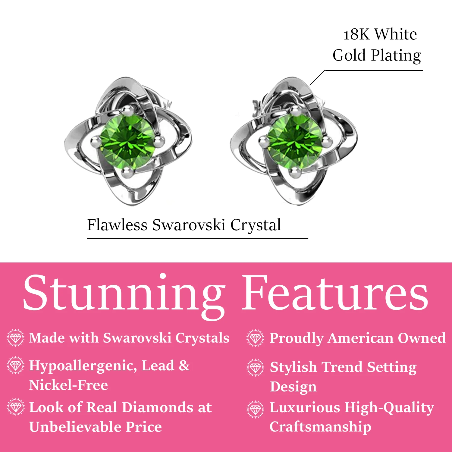 Infinity August Birthstone Peridot Earrings 18k White Gold Plated Silver Birthstone Earrings with Swarovski Crystal - Image 2