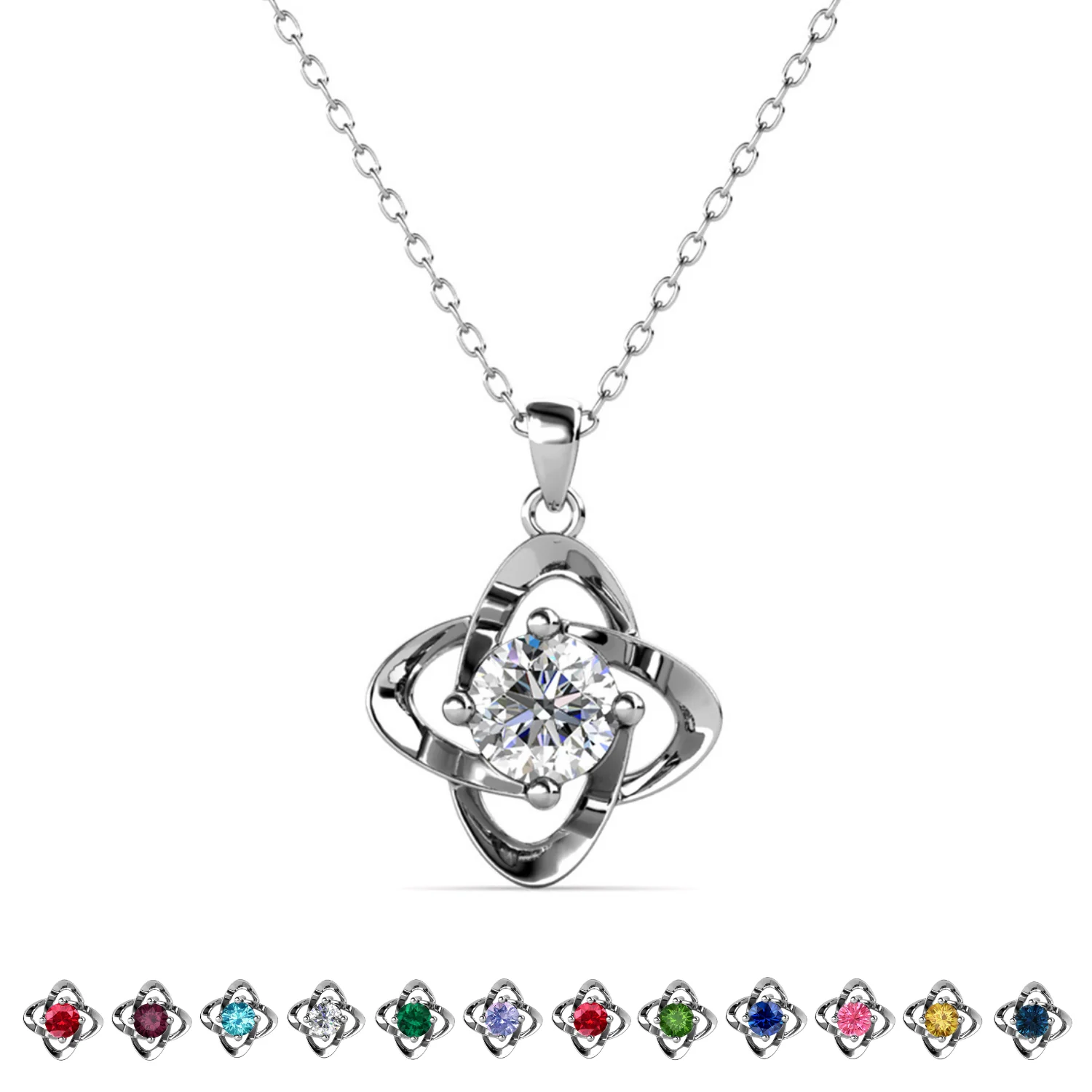 Infinity 18k White Gold Plated Birthstone Flower Necklace with Swarovski Crystal - Image 14