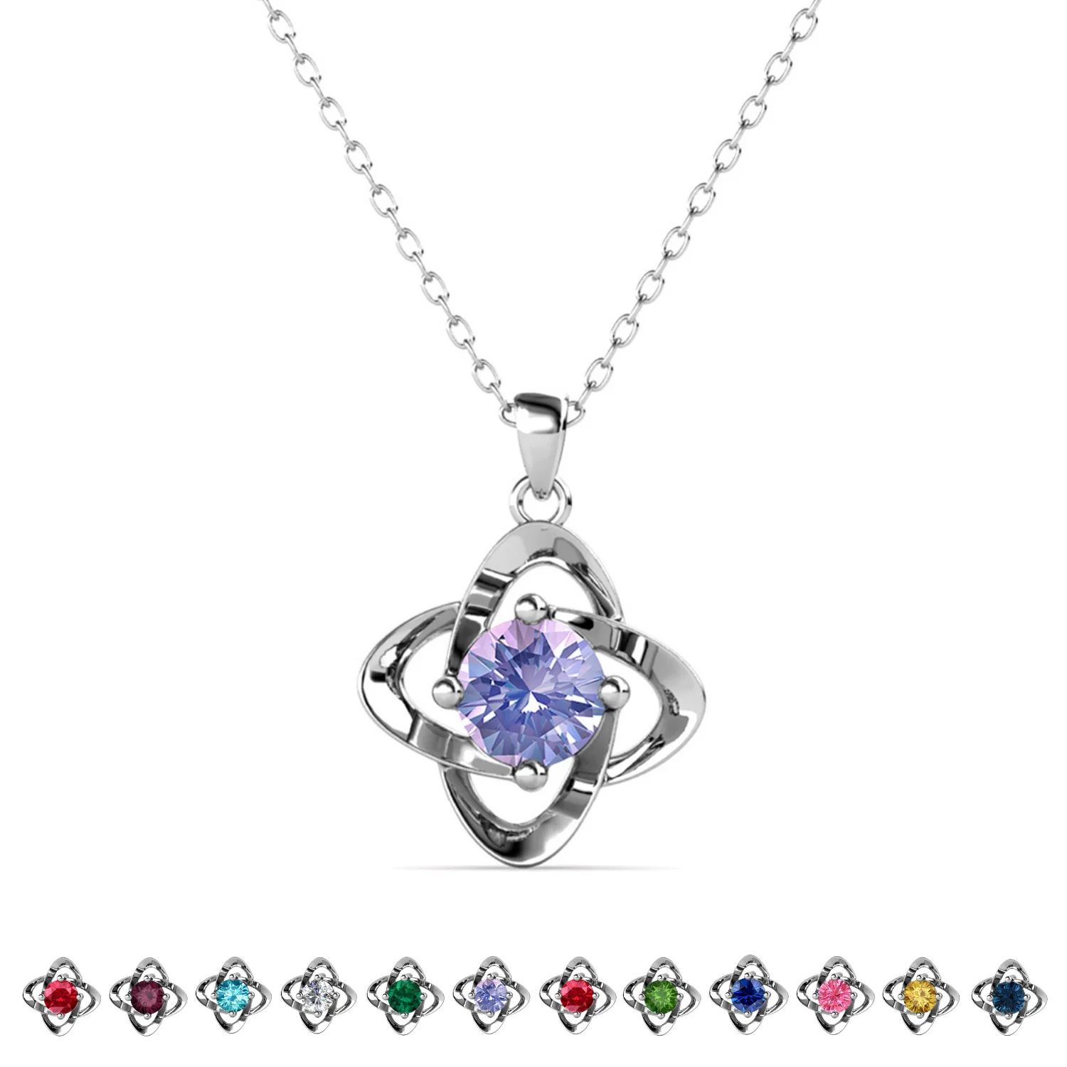 Infinity 18k White Gold Plated Birthstone Flower Necklace with Swarovski Crystal - Image 20