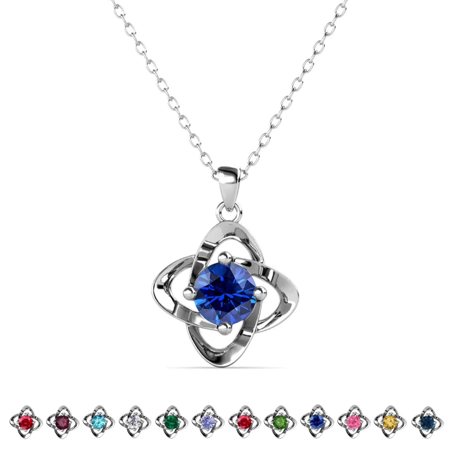 Infinity 18k White Gold Plated Birthstone Flower Necklace with Swarovski Crystal - Image 29