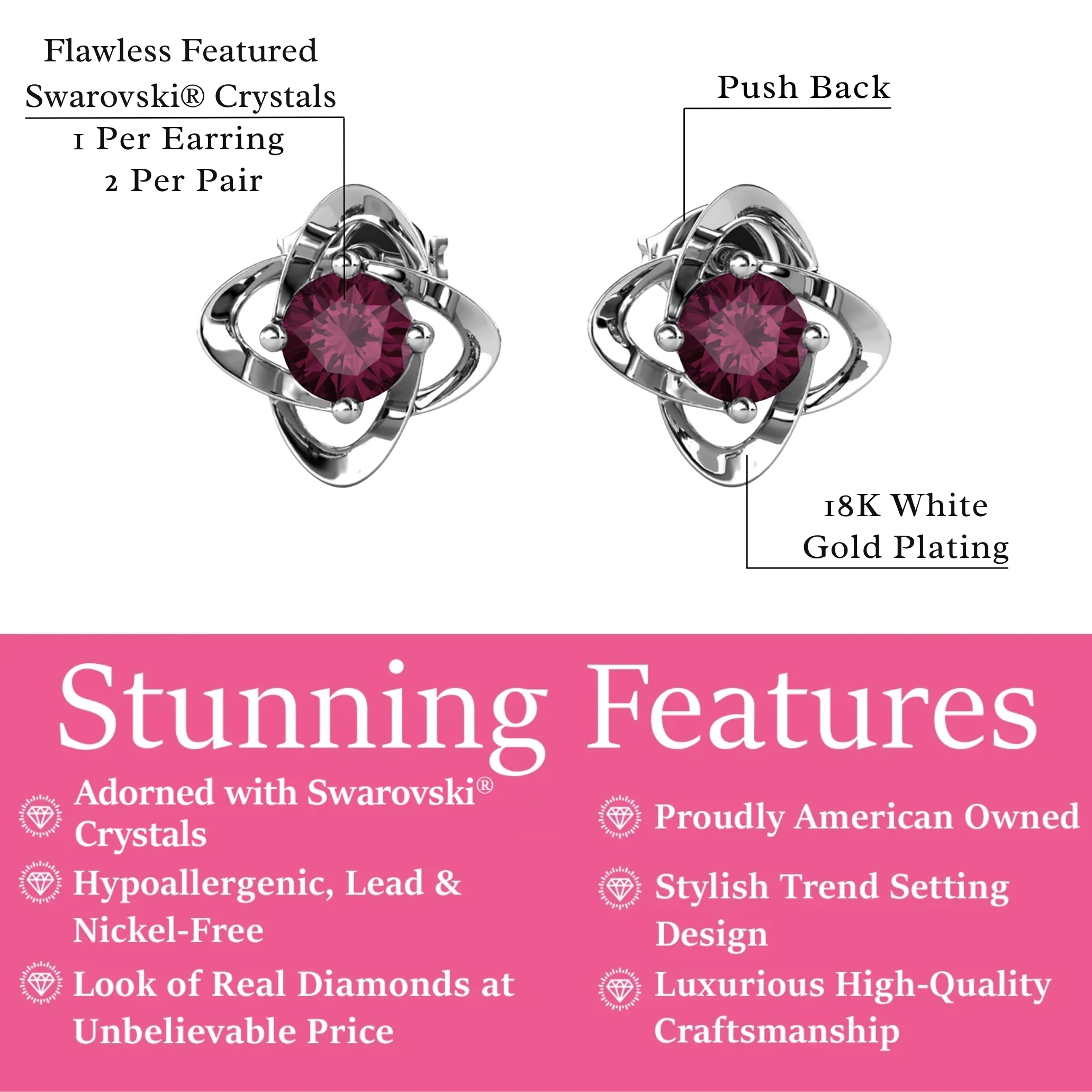 Infinity 18k White Gold Plated Birthstone Flower Earrings with Swarovski Crystals - Image 10