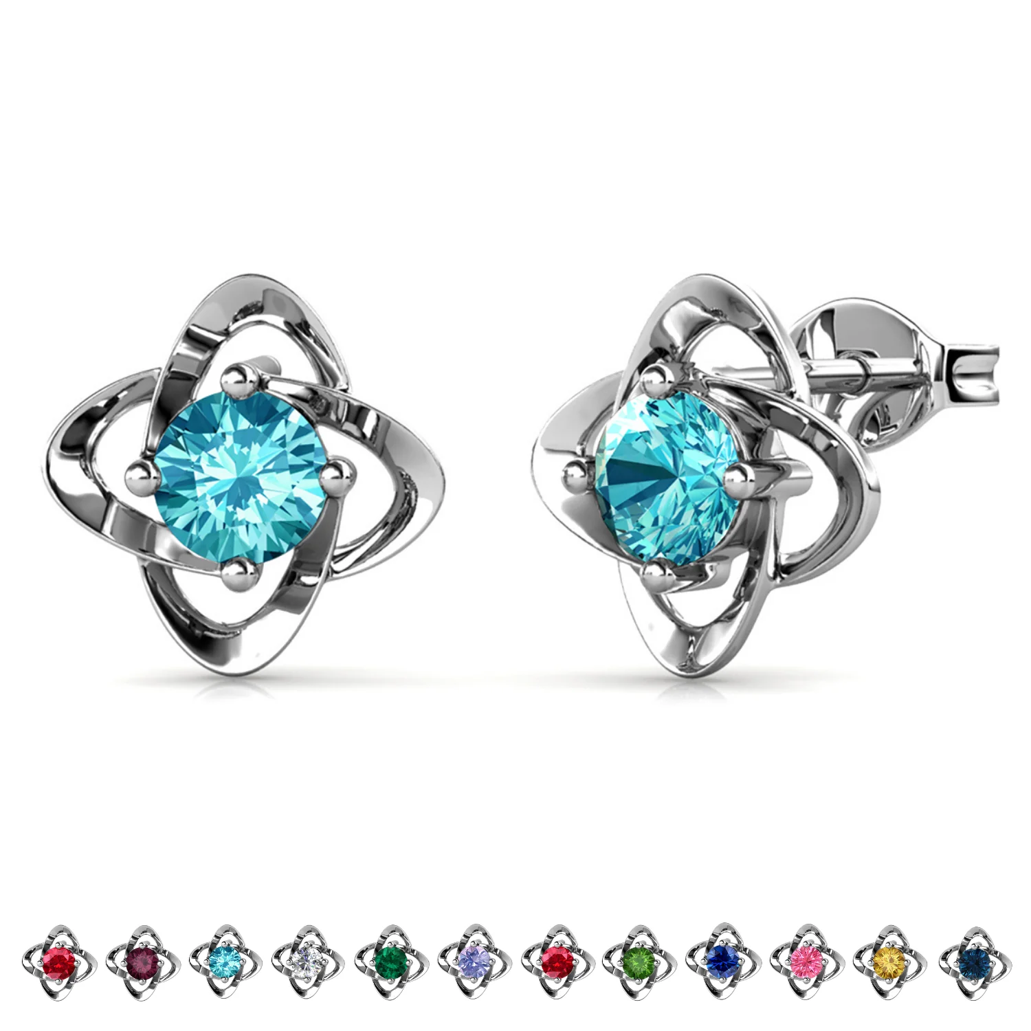 Infinity 18k White Gold Plated Birthstone Flower Earrings with Swarovski Crystals - Image 13