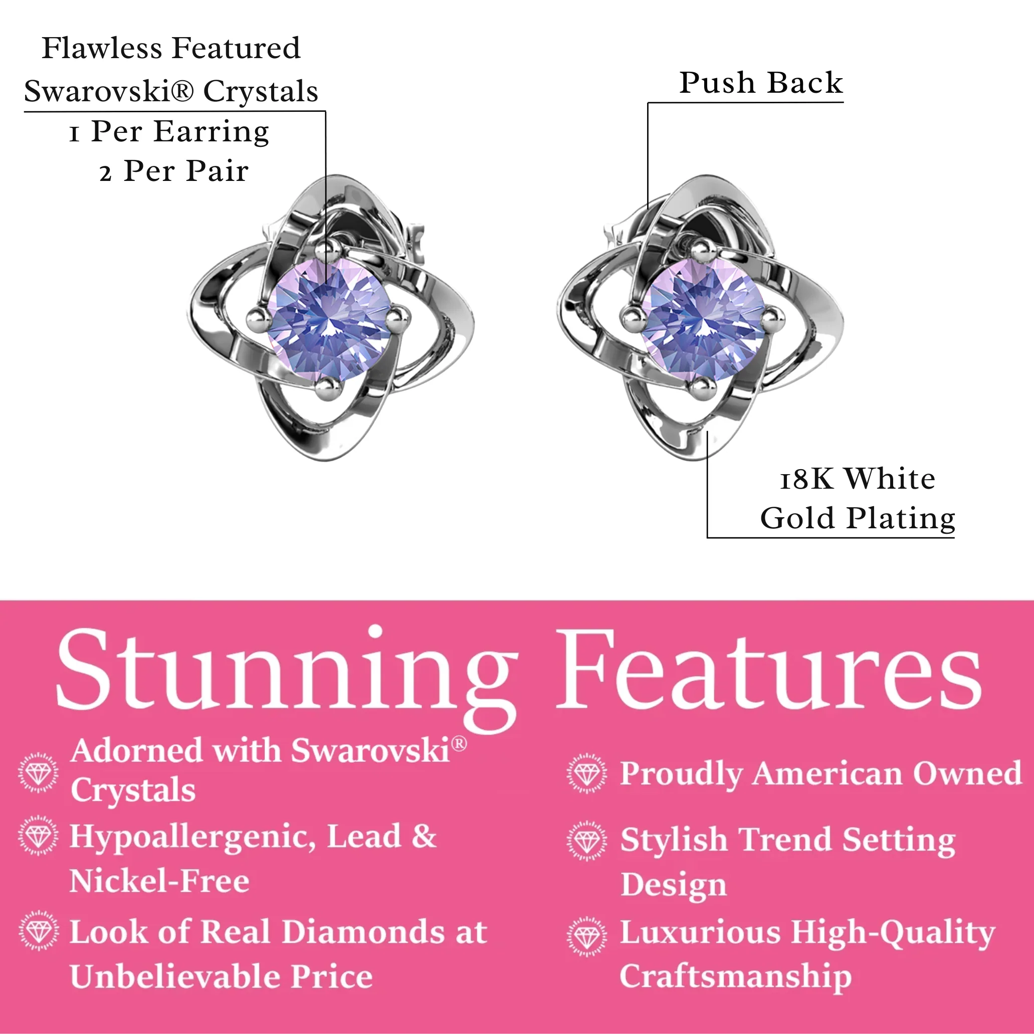 Infinity 18k White Gold Plated Birthstone Flower Earrings with Swarovski Crystals - Image 26