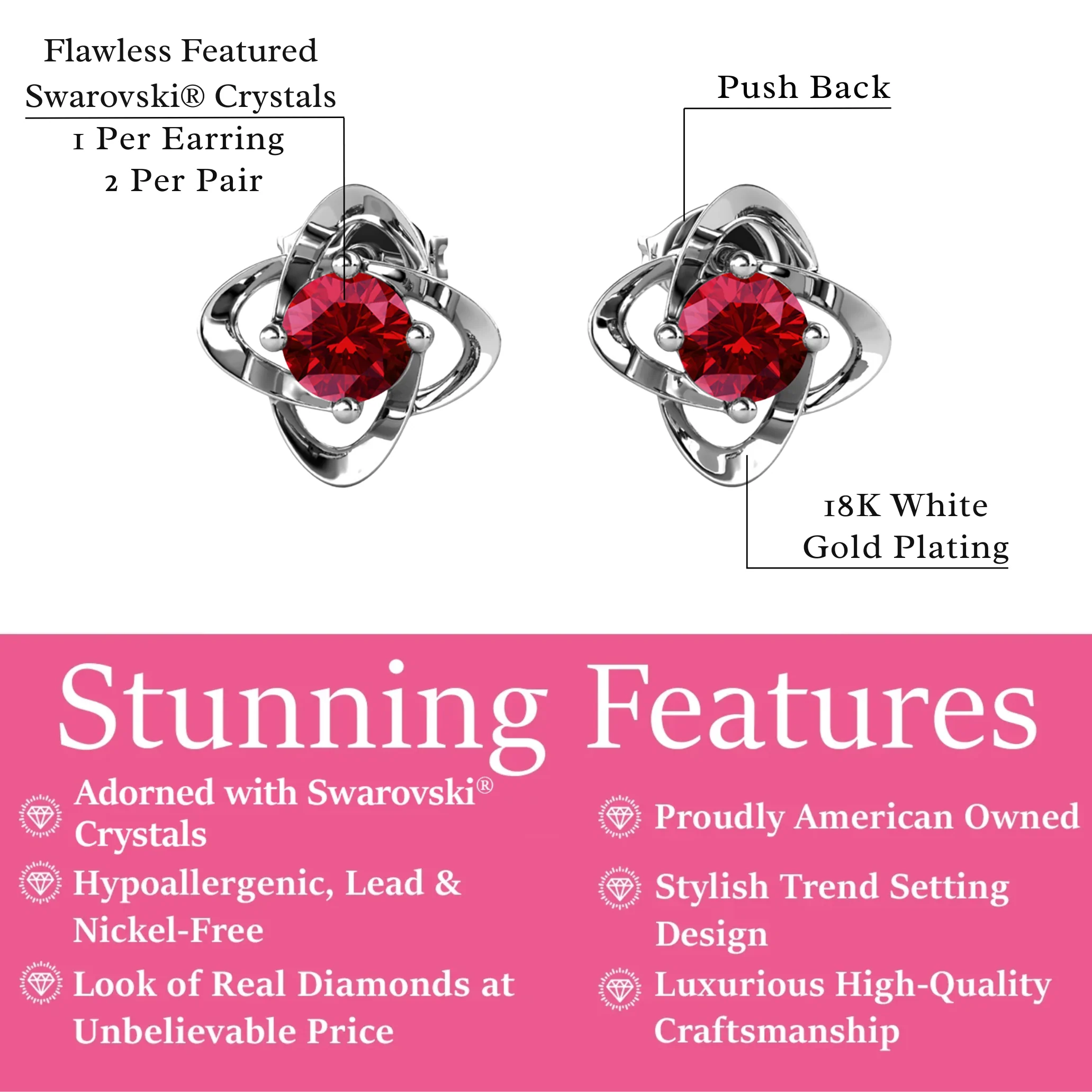 Infinity 18k White Gold Plated Birthstone Flower Earrings with Swarovski Crystals - Image 3