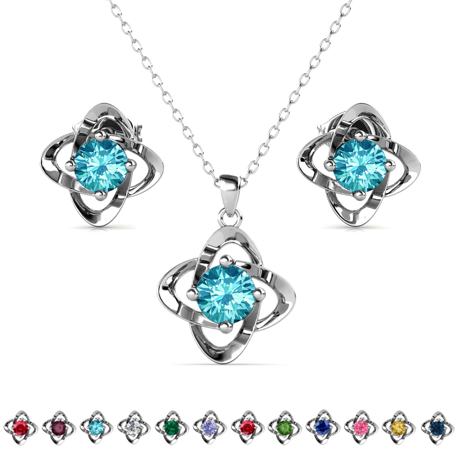 Infinity Birthstone 18k White Gold Plated Stud Earrings and Necklace Set with Swarovski Crystals - Image 10