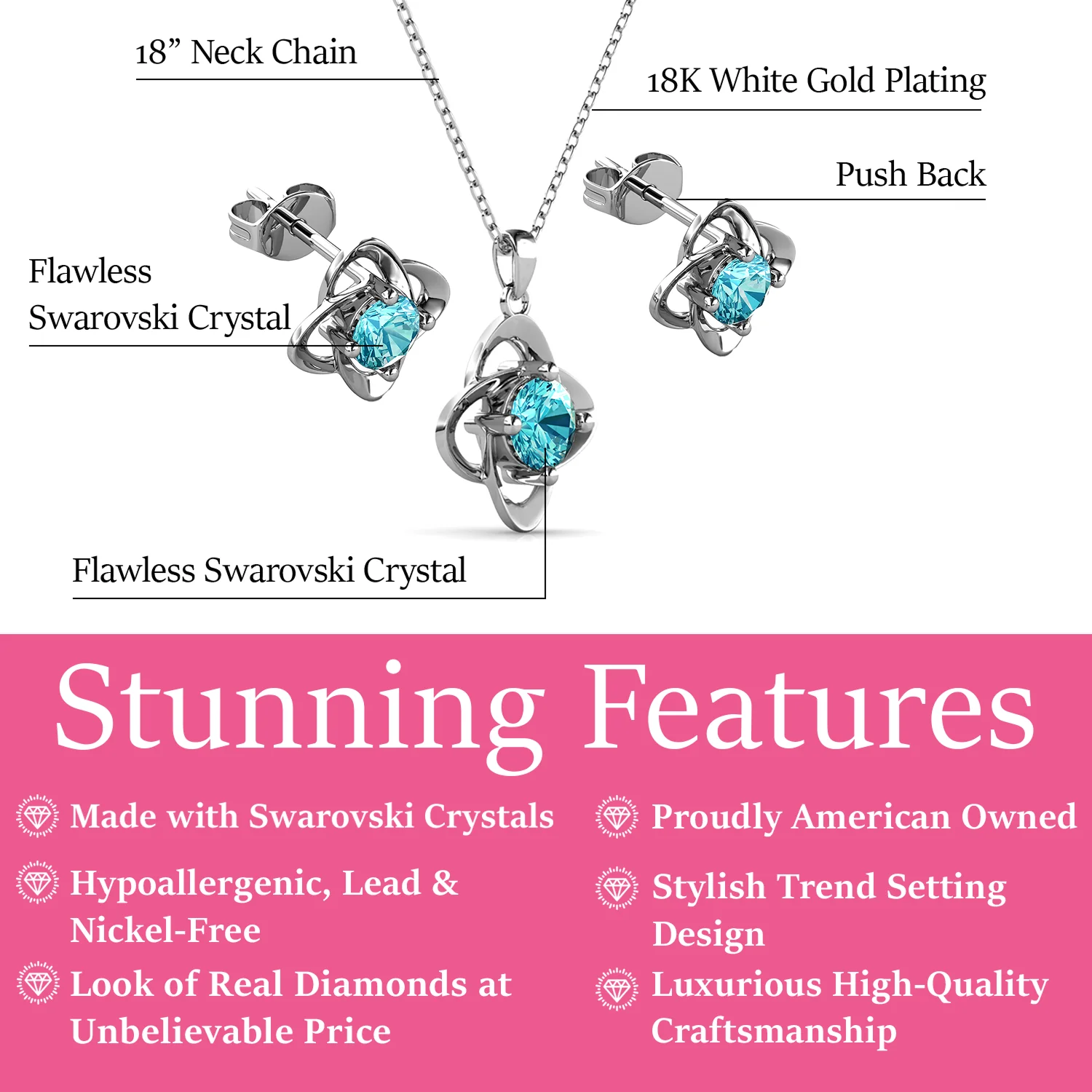 Infinity Birthstone 18k White Gold Plated Stud Earrings and Necklace Set with Swarovski Crystals - Image 11