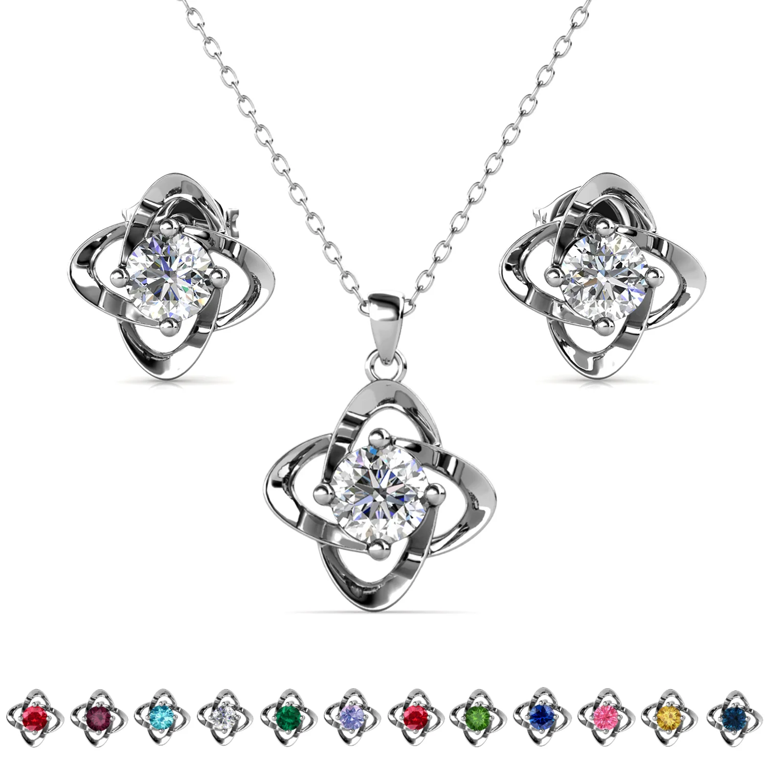 Infinity Birthstone 18k White Gold Plated Stud Earrings and Necklace Set with Swarovski Crystals - Image 12