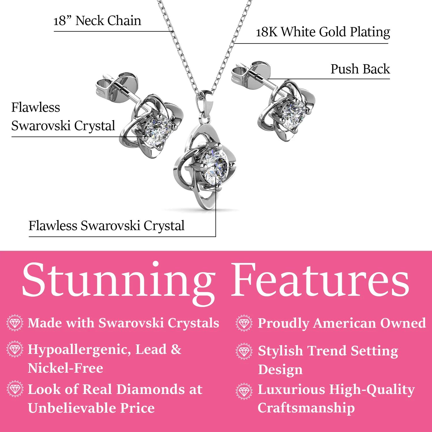 Infinity Birthstone 18k White Gold Plated Stud Earrings and Necklace Set with Swarovski Crystals - Image 13
