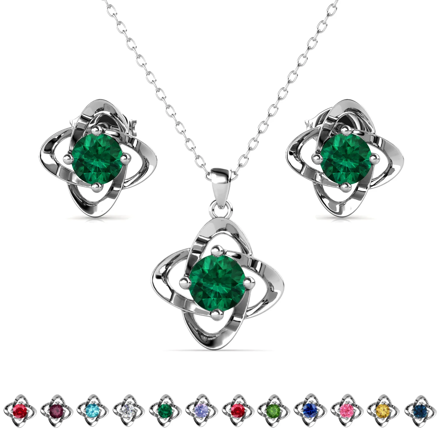 Infinity Birthstone 18k White Gold Plated Stud Earrings and Necklace Set with Swarovski Crystals - Image 14