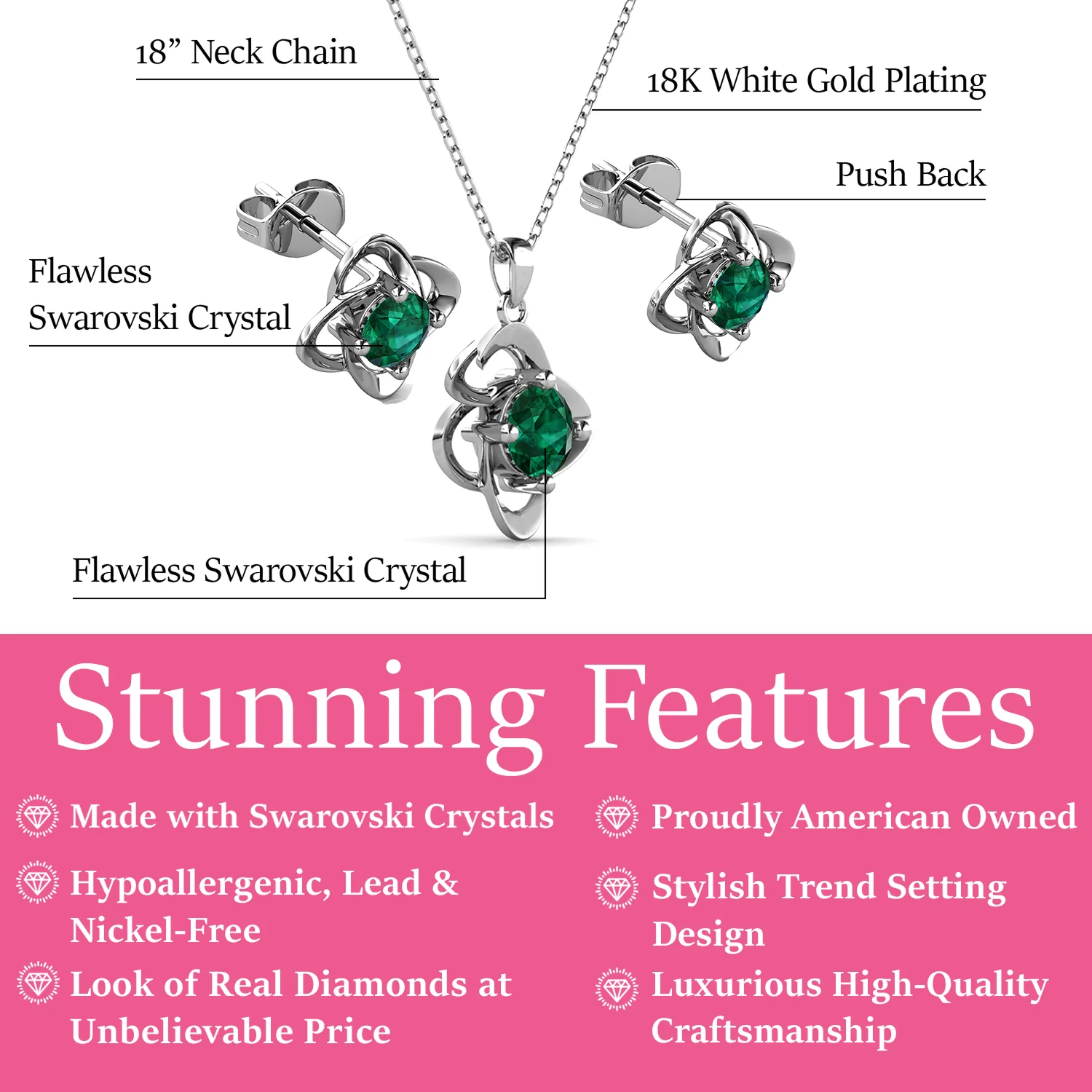 Infinity Birthstone 18k White Gold Plated Stud Earrings and Necklace Set with Swarovski Crystals - Image 15