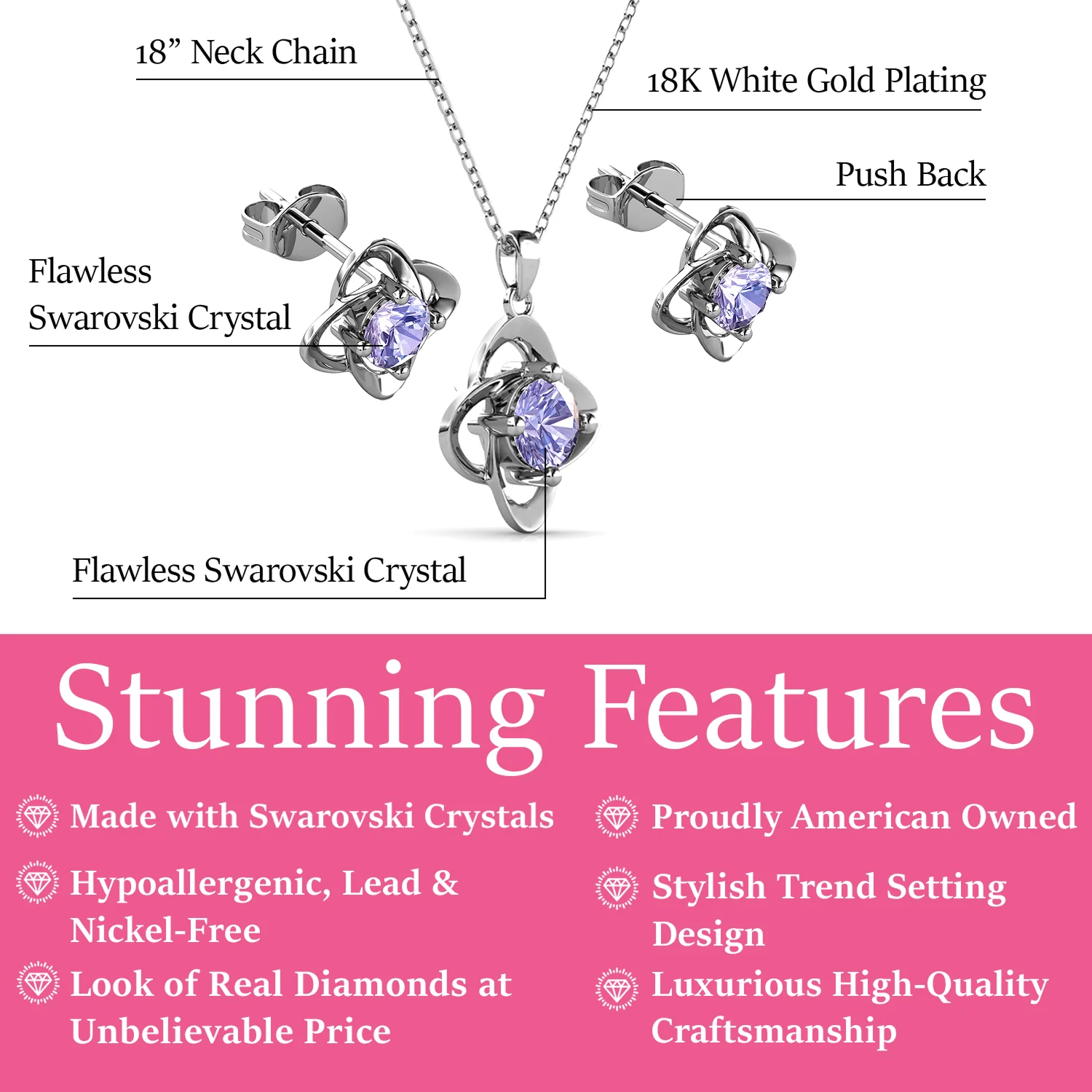 Infinity Birthstone 18k White Gold Plated Stud Earrings and Necklace Set with Swarovski Crystals - Image 17