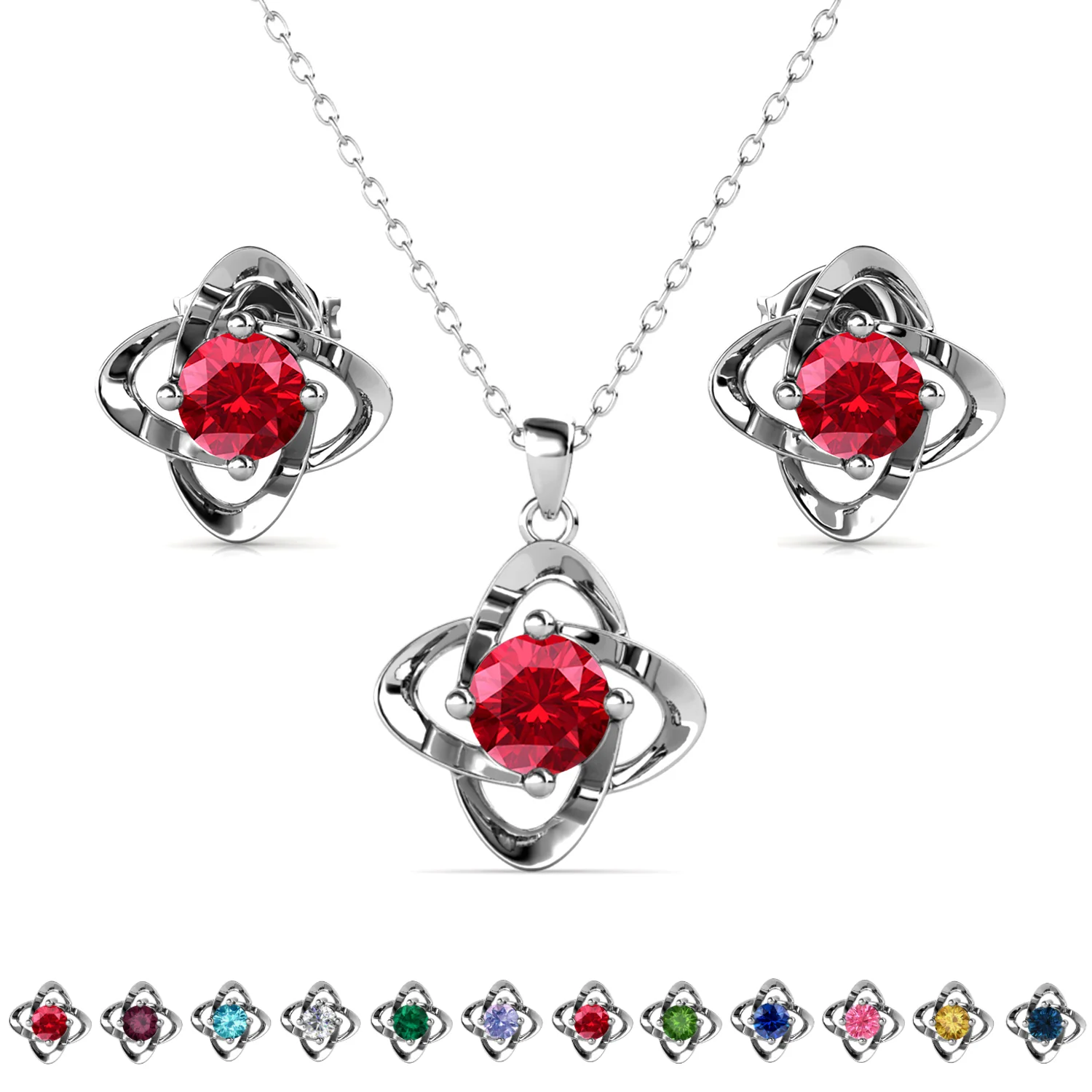 Infinity Birthstone 18k White Gold Plated Stud Earrings and Necklace Set with Swarovski Crystals - Image 18