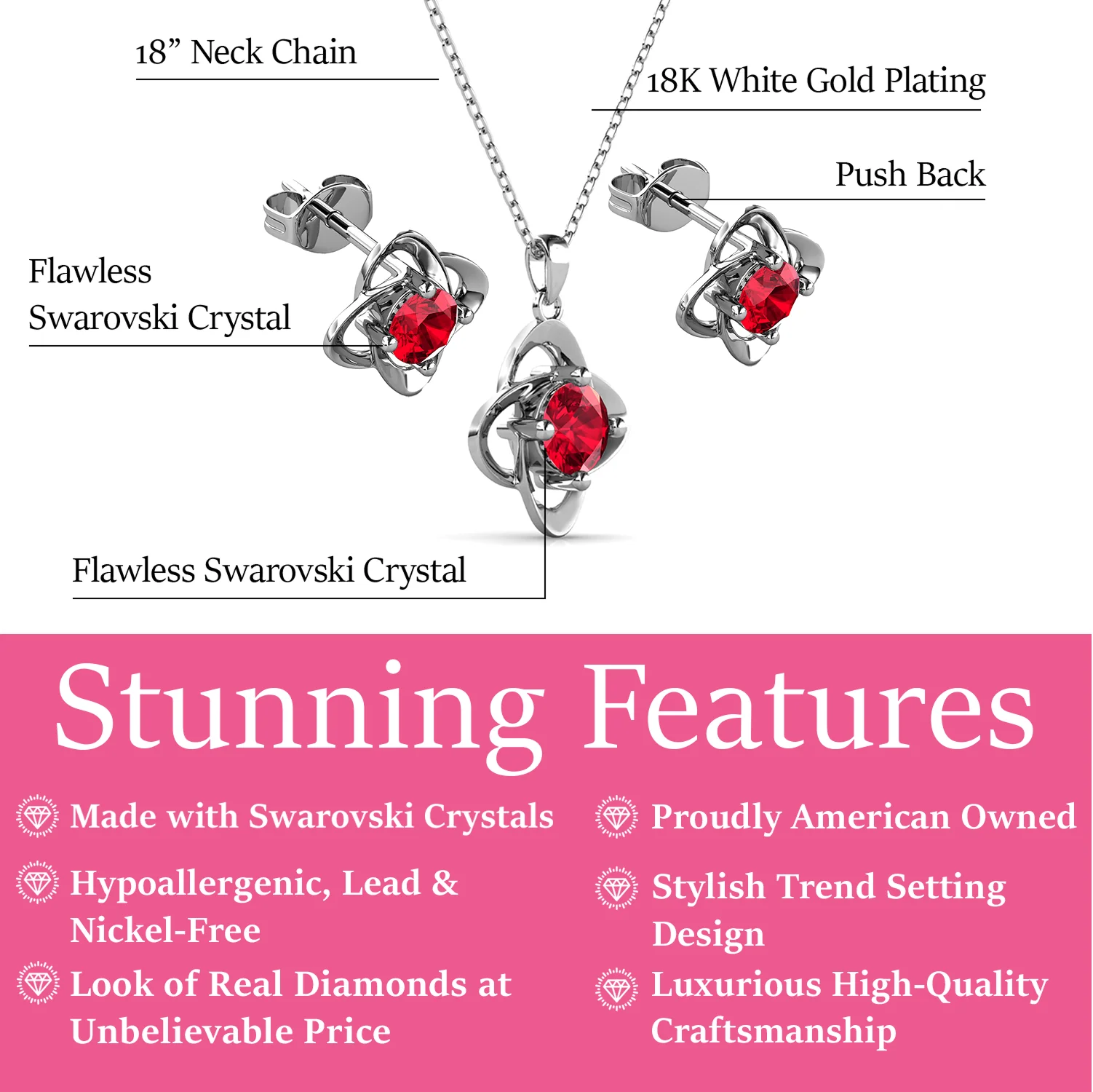 Infinity Birthstone 18k White Gold Plated Stud Earrings and Necklace Set with Swarovski Crystals - Image 19