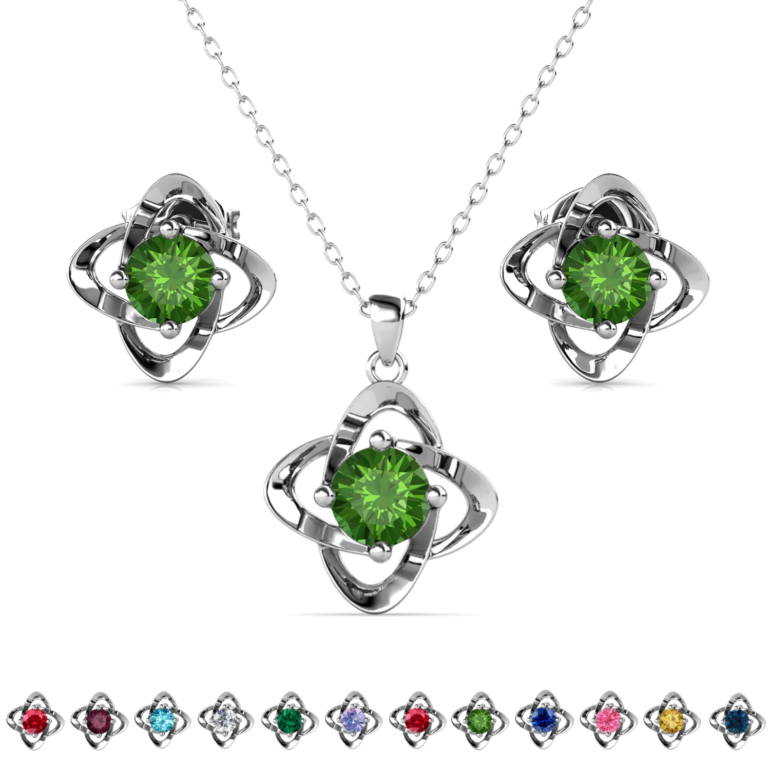 Infinity Birthstone 18k White Gold Plated Stud Earrings and Necklace Set with Swarovski Crystals - Image 20