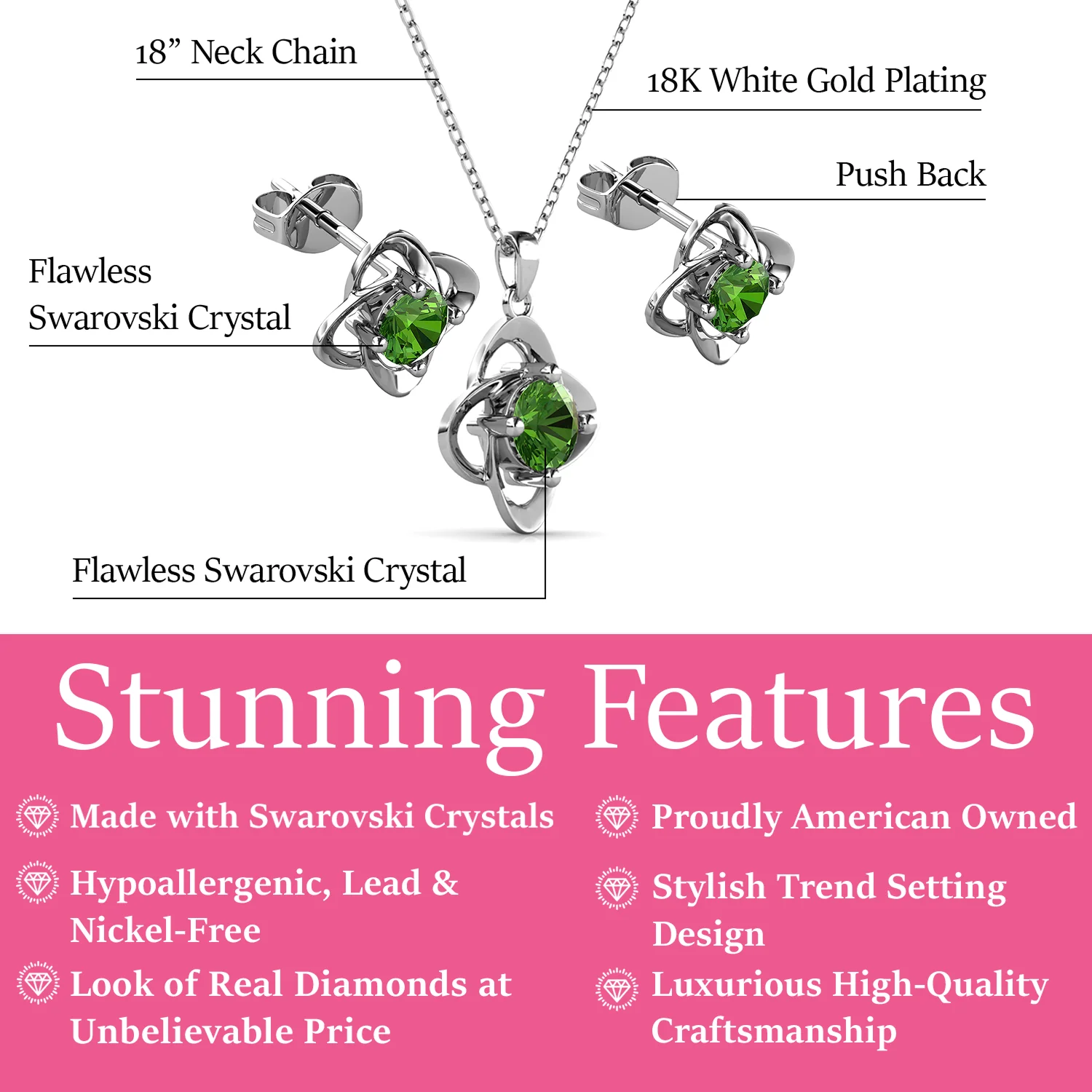 Infinity Birthstone 18k White Gold Plated Stud Earrings and Necklace Set with Swarovski Crystals - Image 21