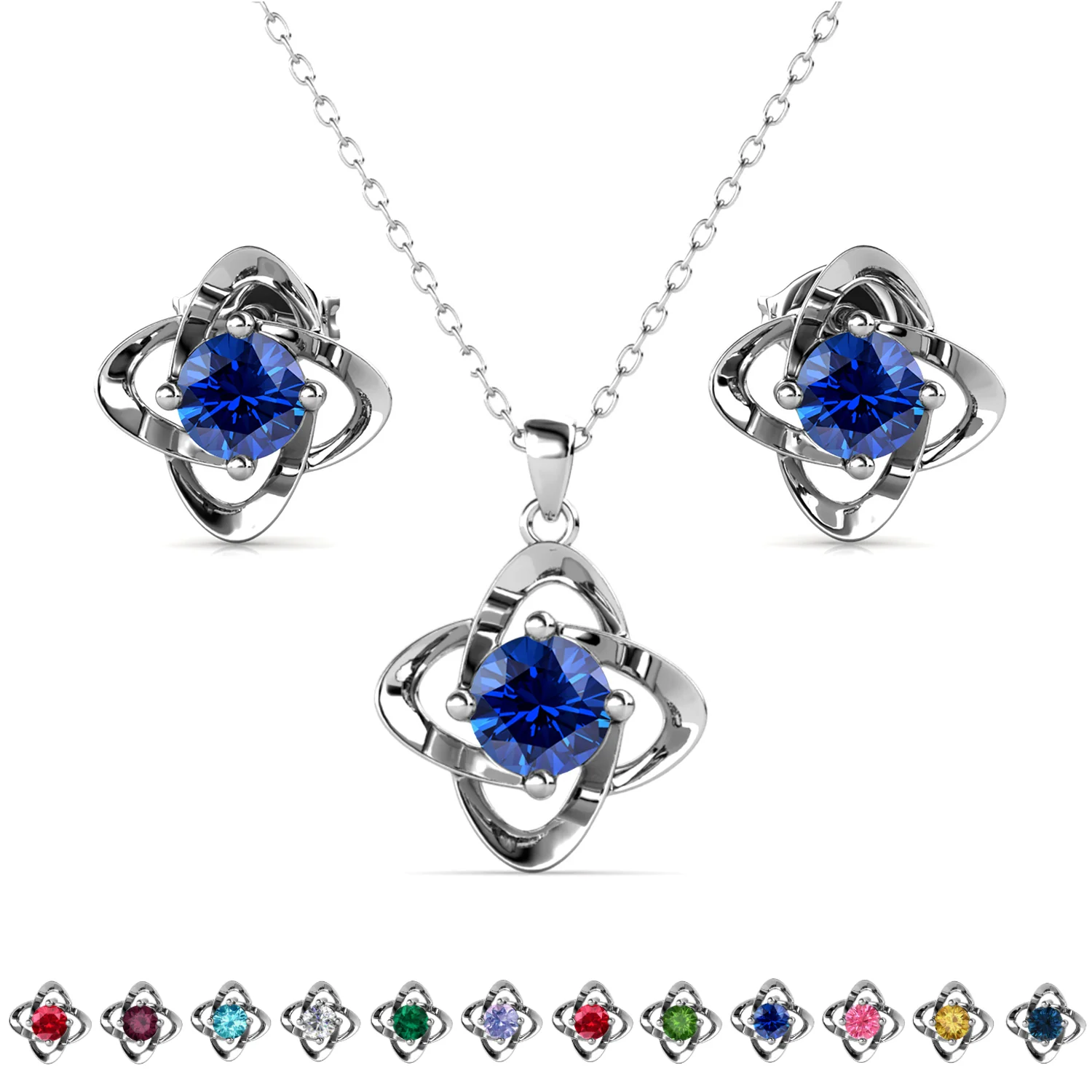 Infinity Birthstone 18k White Gold Plated Stud Earrings and Necklace Set with Swarovski Crystals - Image 22